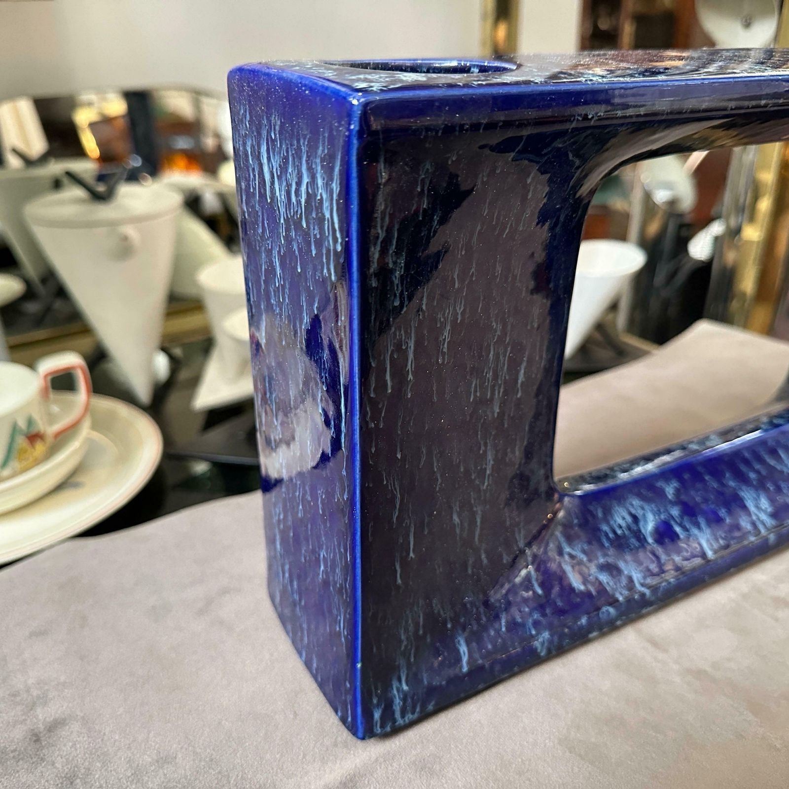 1970s Post Modern Blue Ceramic Vase By Rigon For Bertoncello photo 744.0