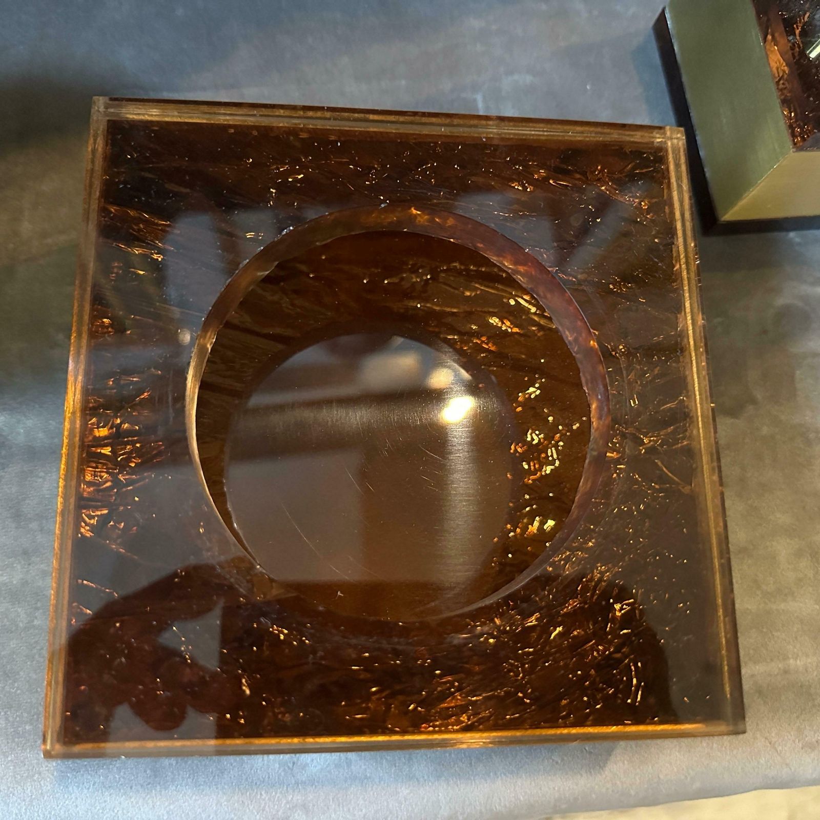 1970s Mid Century Modern Brass And Fake Tortoiseshell Lucite Italian Smoking Set photo vintage