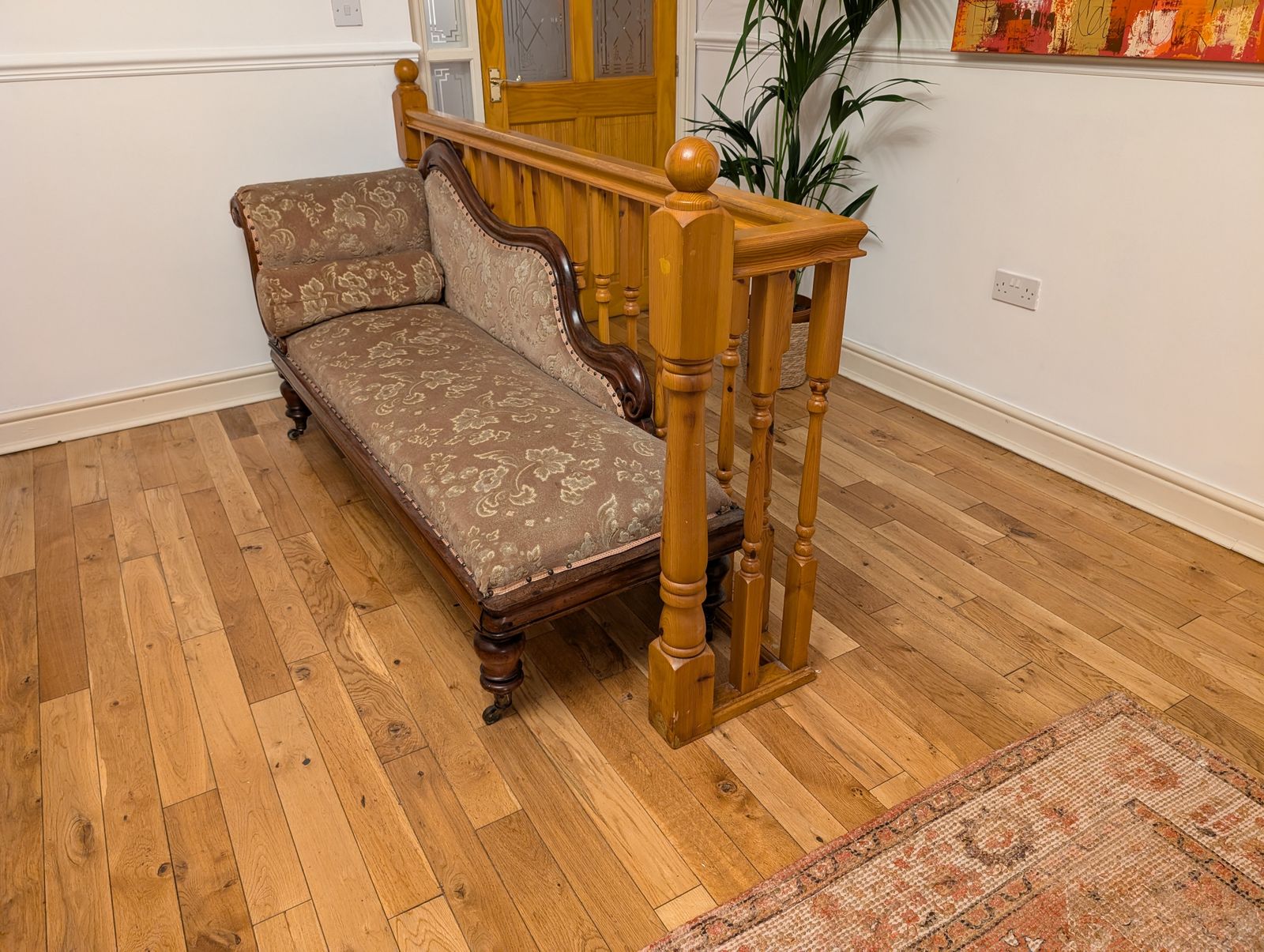 Antique Chaise Longue. Original Upholstery, With Rolled Cushion. photo for sale