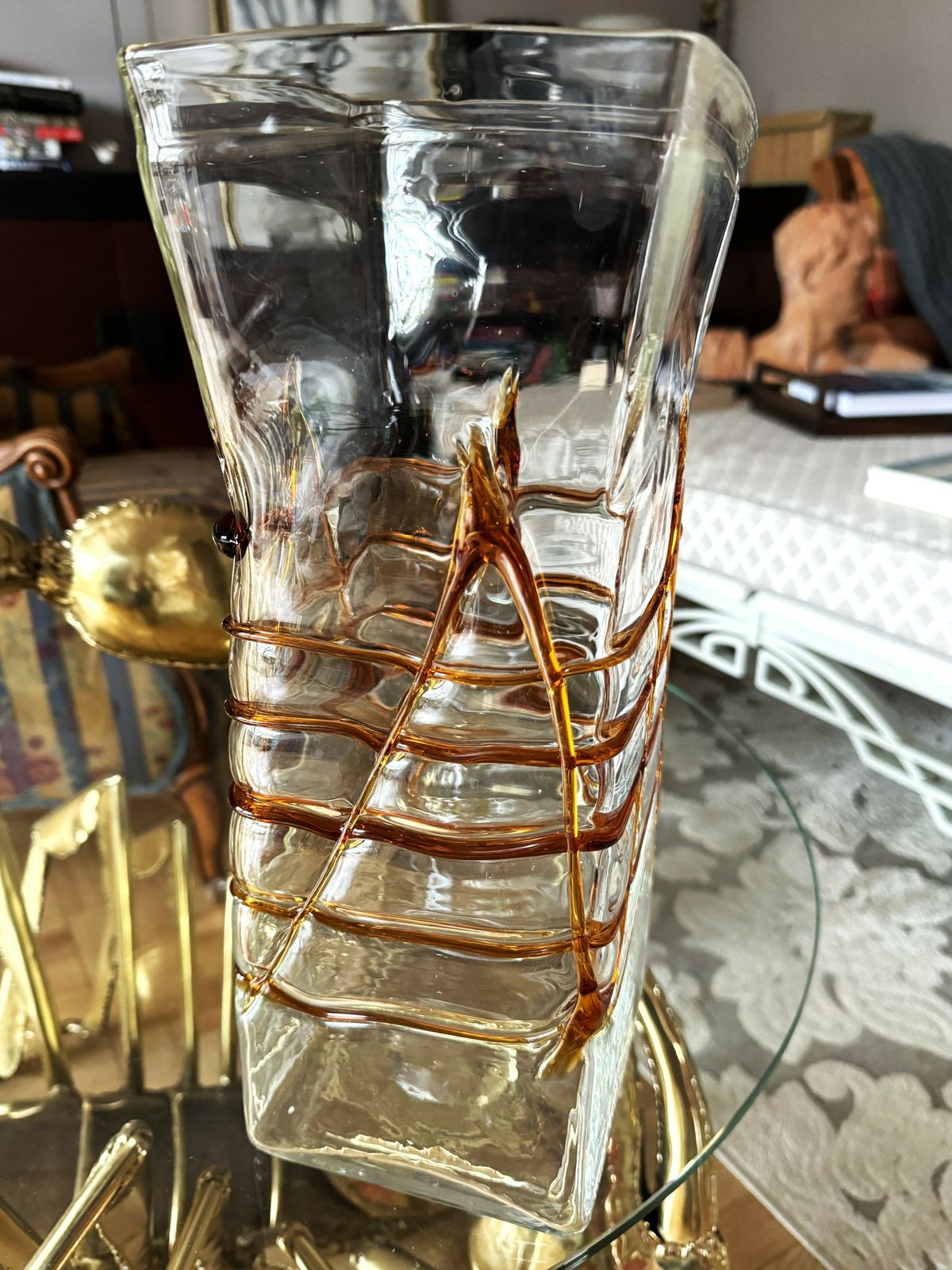 Rare Murano Glass Vase By Bianconi Mazzega, Vintage Italian Art Glass Design photo vinterior