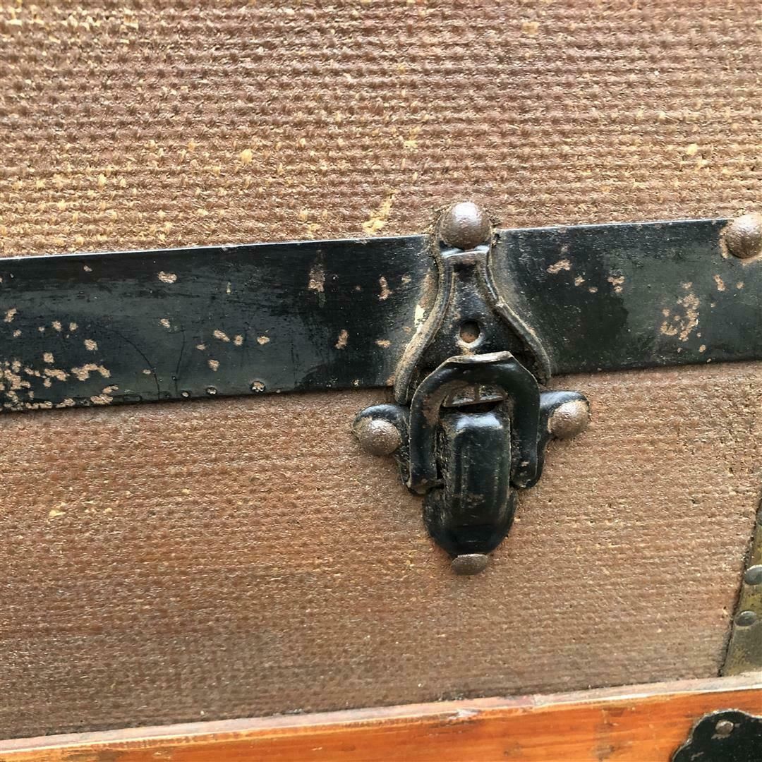 Antique Wooden Arch Top Travel Trunk 1920s photo vinterior