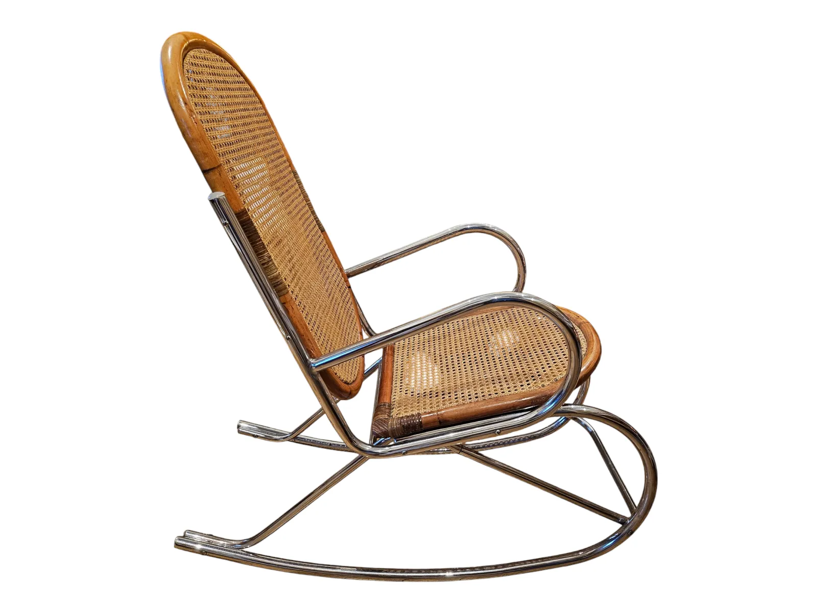 Vintage Style Chrome & Cane Rocking Chair photo Furniture
