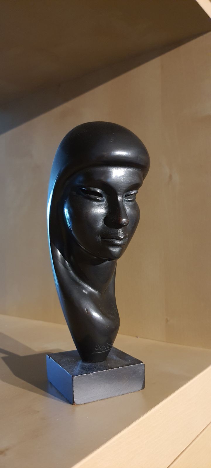 Ethnic Art Wood Sculpture Of Andean / Aymara Woman Signed By Sculptor G. Arias photo Art