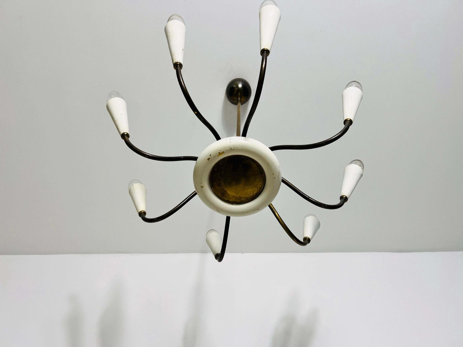 Mid Century Brass 8 Arm Sputnik Chandelier, 1950s, Italy photo buy