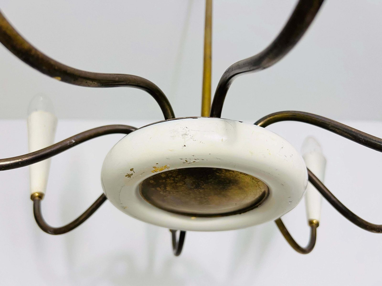 Mid Century Brass 8 Arm Sputnik Chandelier, 1950s, Italy photo vintage