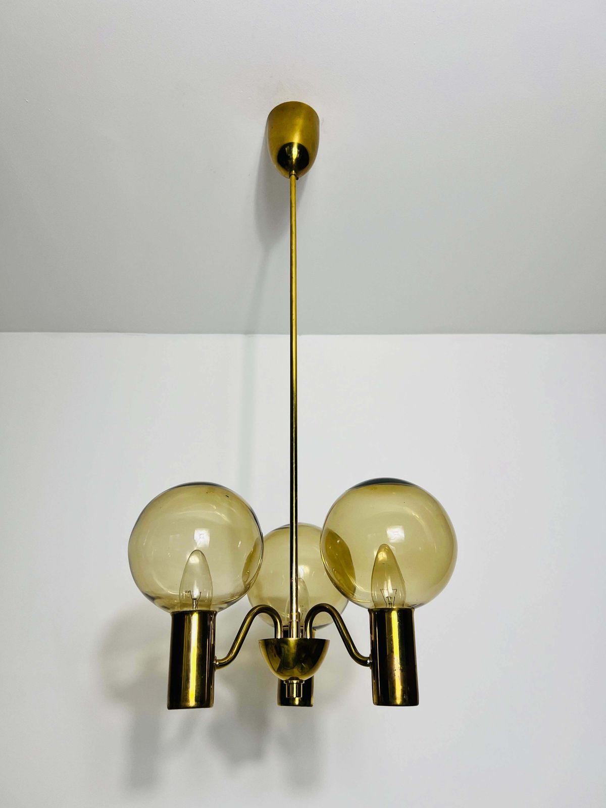 Brass And Glass Chandelier By Hans Agne Jakobsson, Sweden, 1960s photo for sale