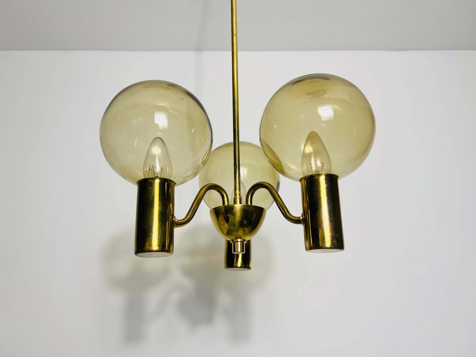 Brass And Glass Chandelier By Hans Agne Jakobsson, Sweden, 1960s photo Lighting
