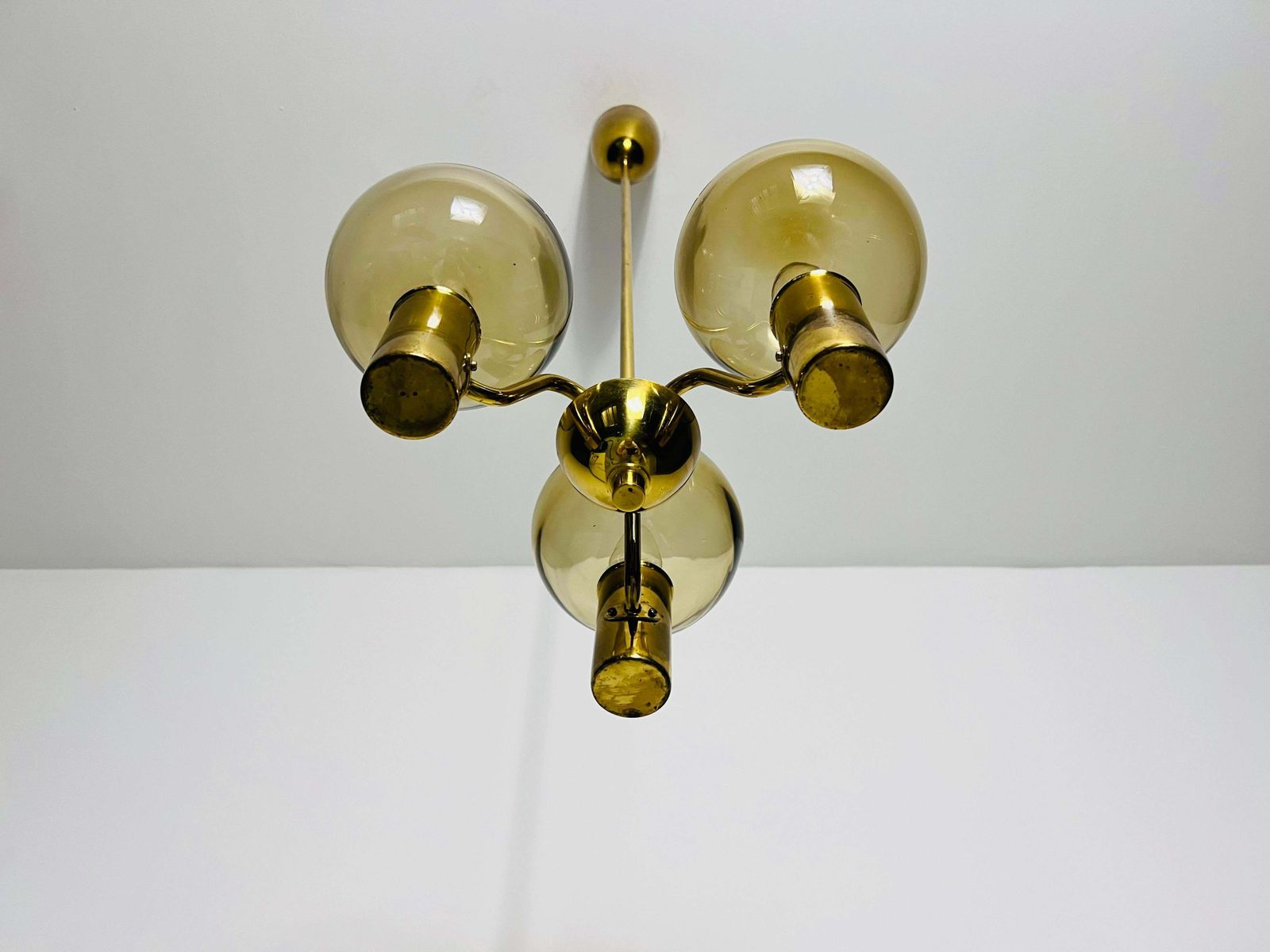 photo for sale Brass And Glass Chandelier By Hans Agne Jakobsson, Sweden, 1960s