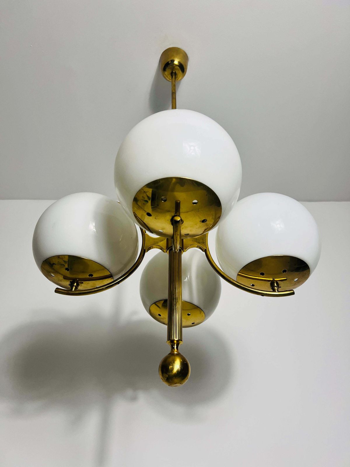 Exceptional Mid Century Modern Brass Kaiser 4 Arm Space Age Chandelier, 1960s photo for sale