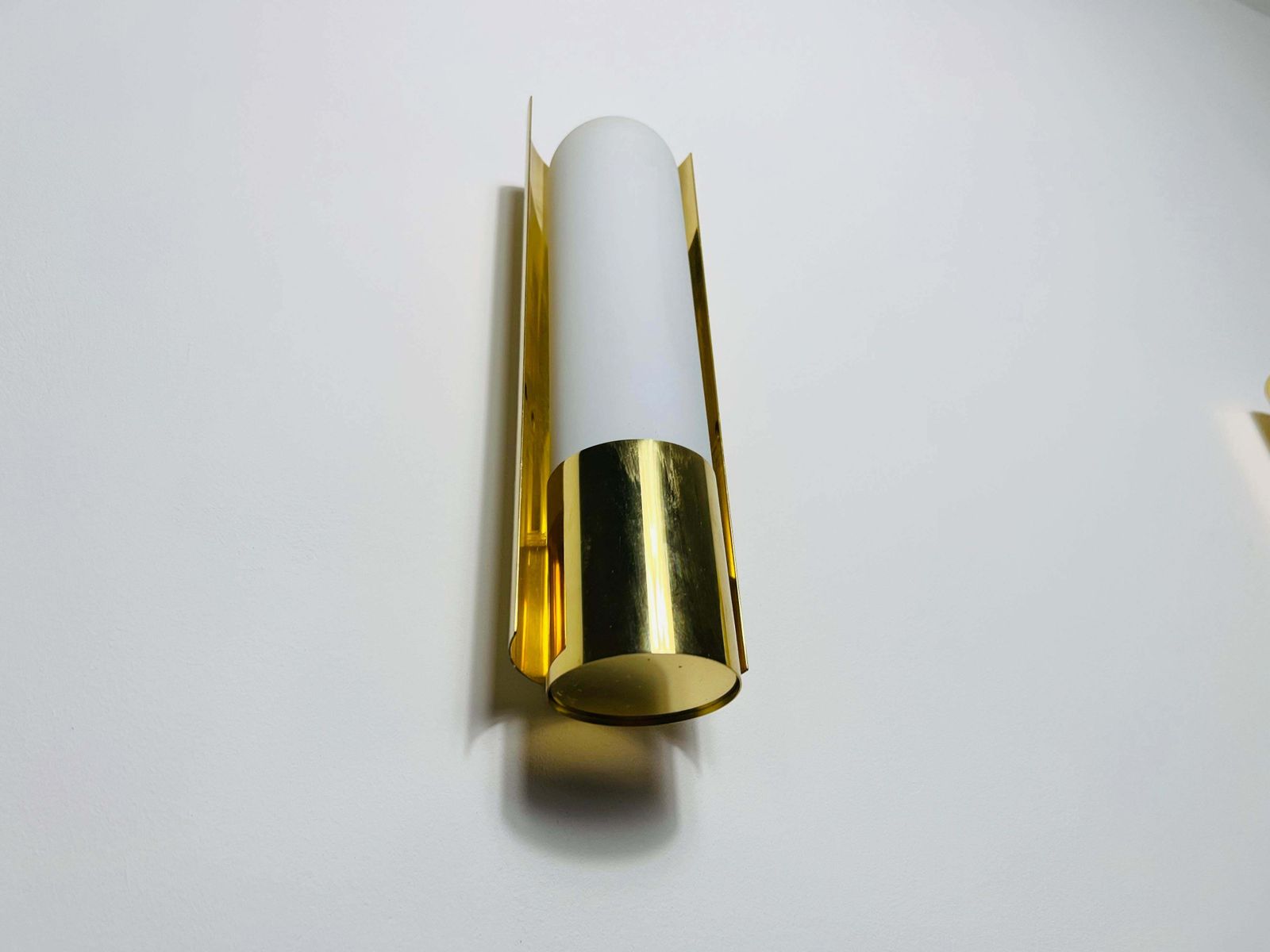 photo furniture Pair Of Brass And Opaline Glass Wall Lamps By Glashütte Limburg, 1960s