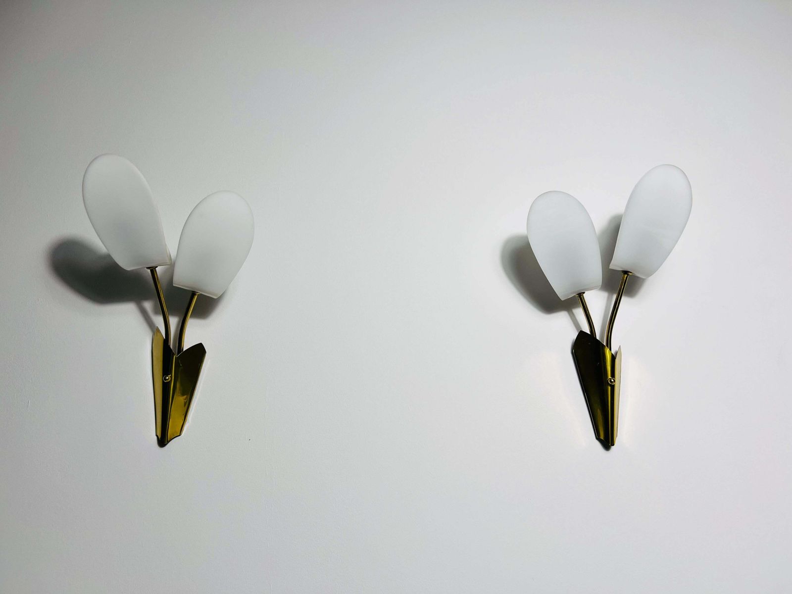 Pair Of Mid Century Brass And Plexi Glass Wall Lamps, Italy, 1960s photo for sale