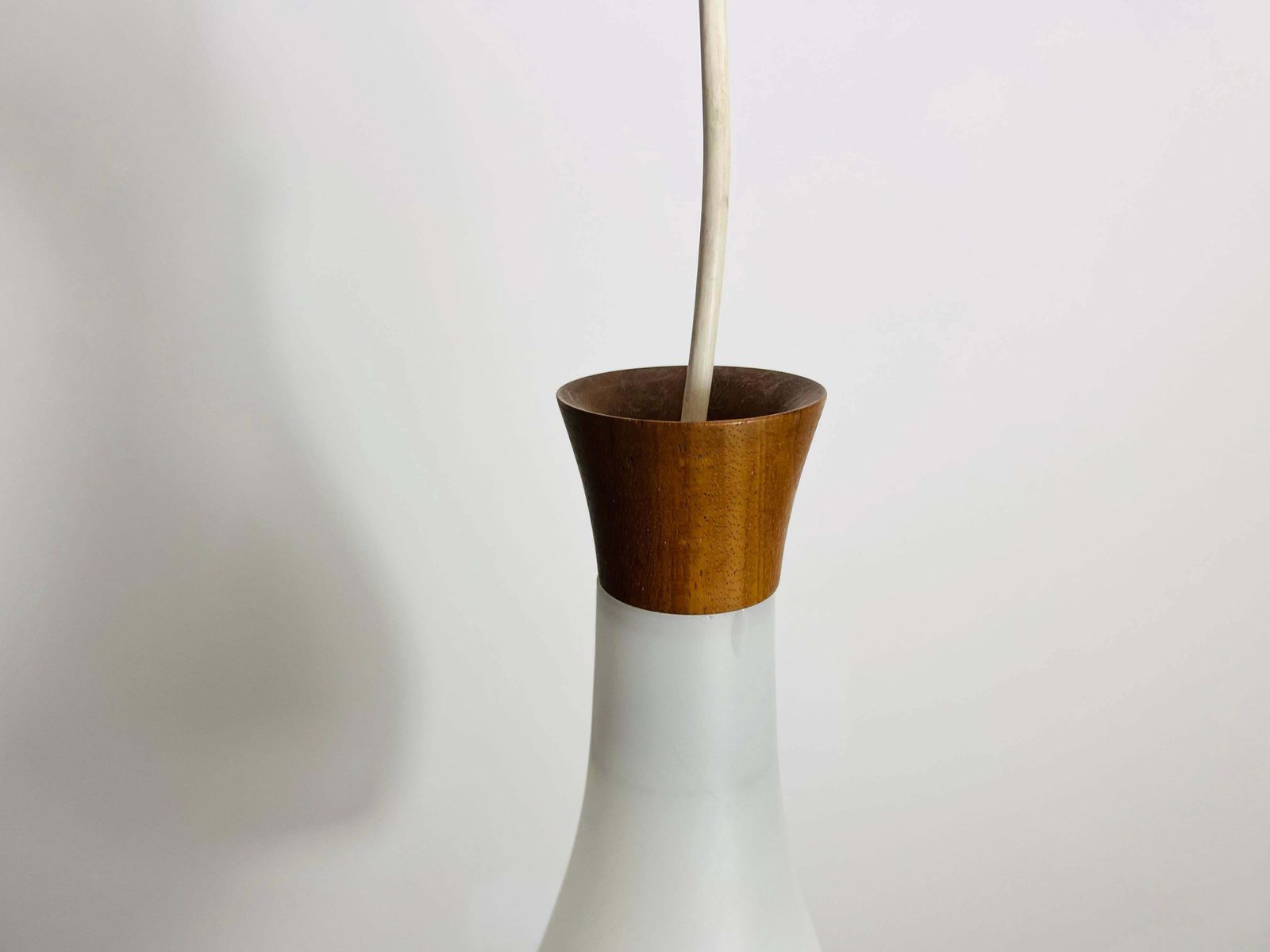Teak And Opal Glass Pendant Lamp By Uno & östen Kristiansson For Luxus Sweden photo vinterior