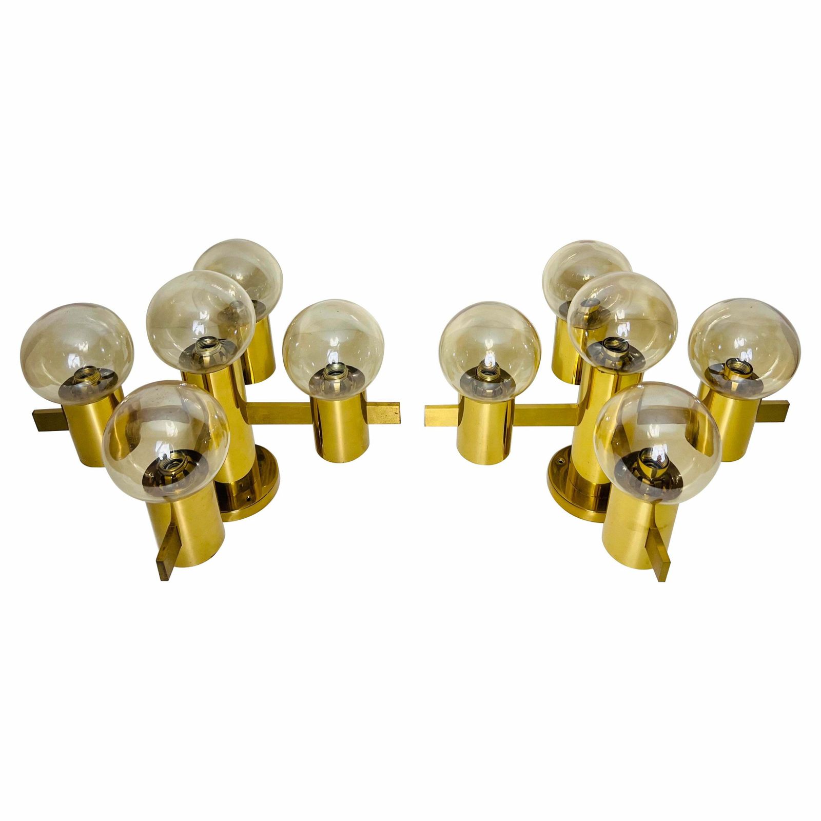 1 Of 2 Brass And Glass Chandelier By Hans Agne Jakobsson, Sweden, 1960s