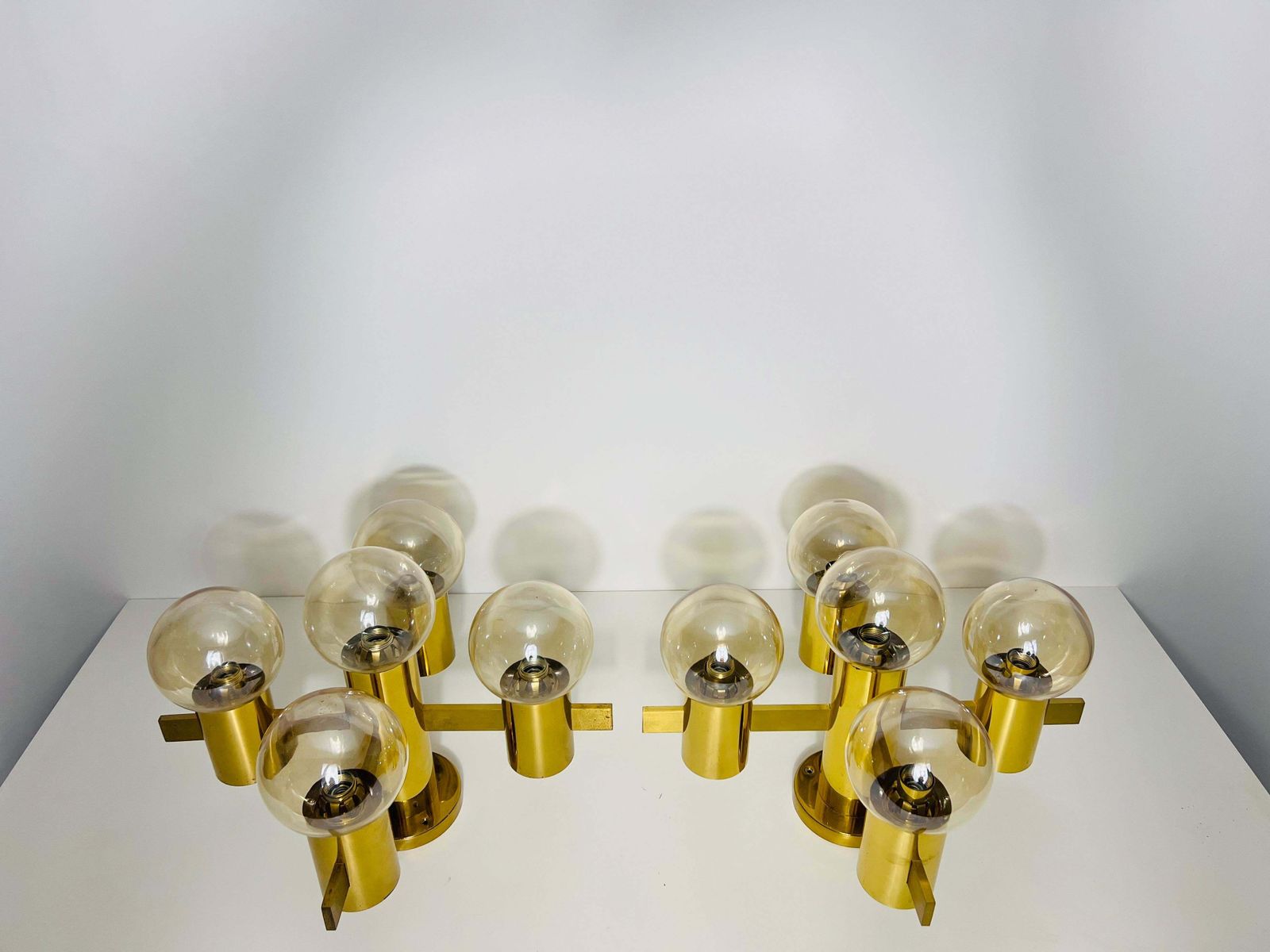 1 Of 2 Brass And Glass Chandelier By Hans Agne Jakobsson, Sweden, 1960s photo Lighting