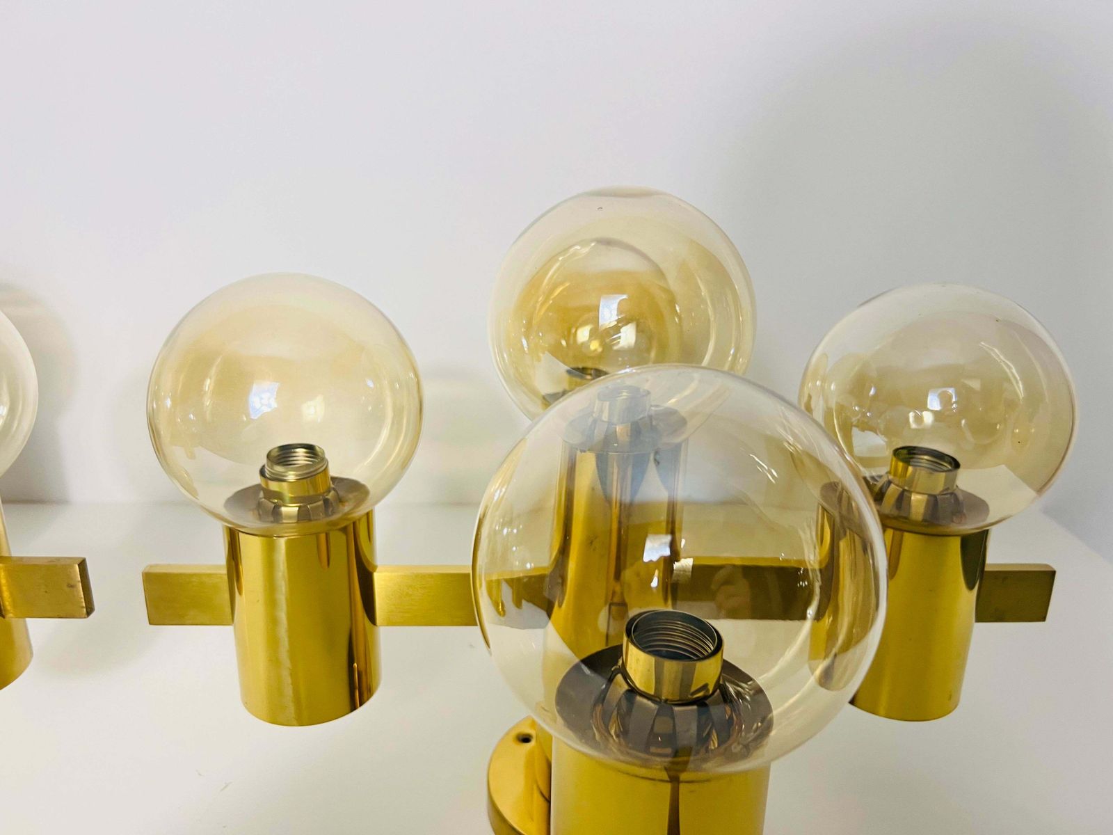 Lighting 1 Of 2 Brass And Glass Chandelier By Hans Agne Jakobsson, Sweden, 1960s photo
