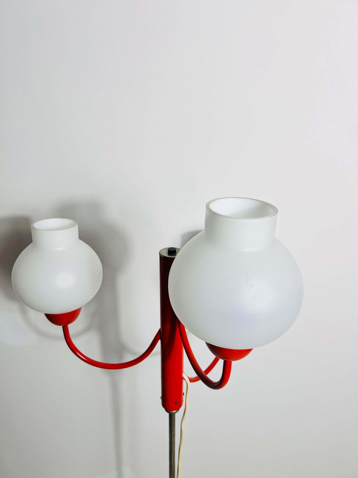 Midcentury Red And Opaline Glass 3 Arm Floor Lamp By Kaiser, Germany, 1960s photo buy
