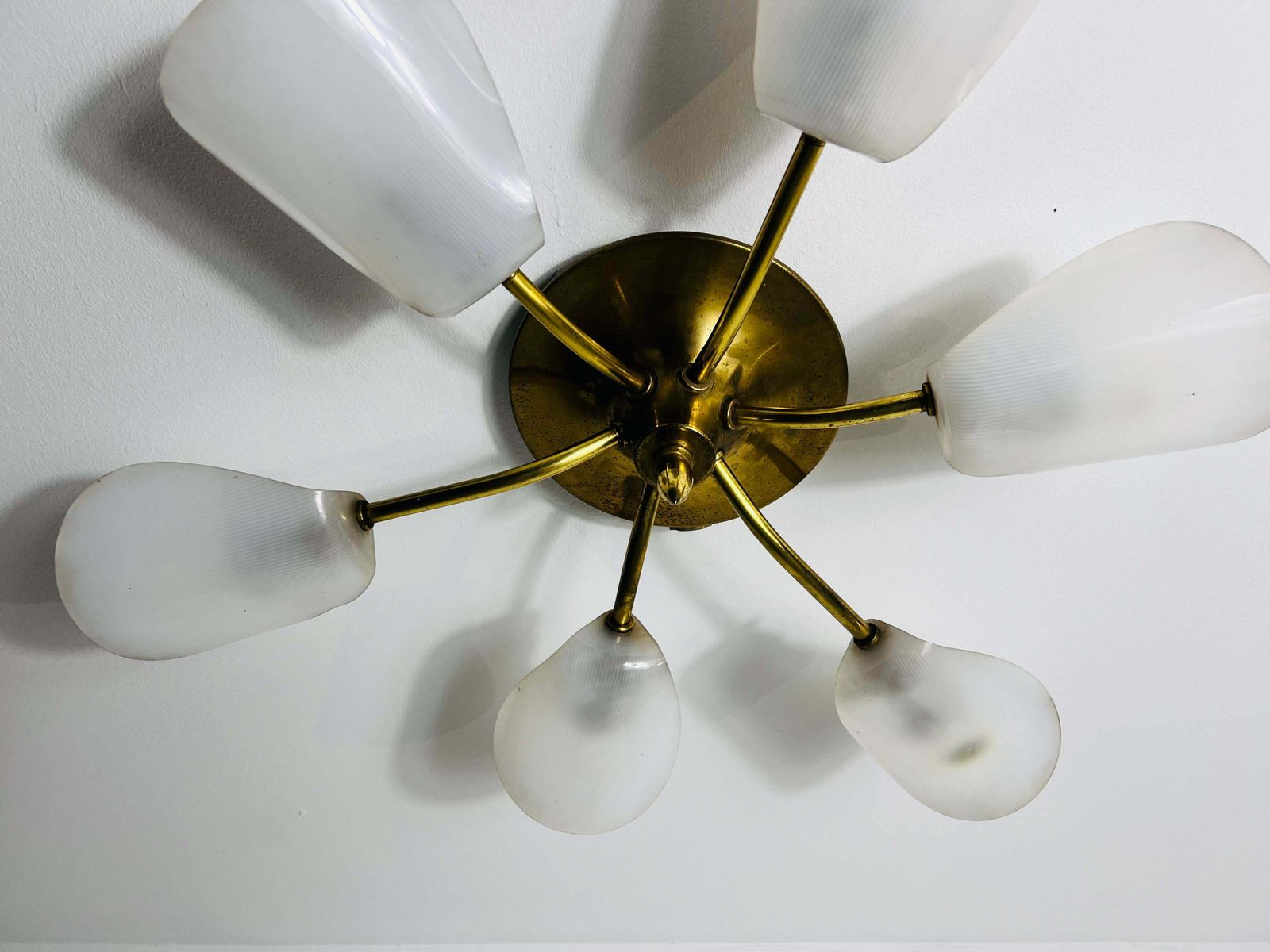 Italian Midcentury Brass 6 Arm Sputnik Chandelier, 1950s photo buy