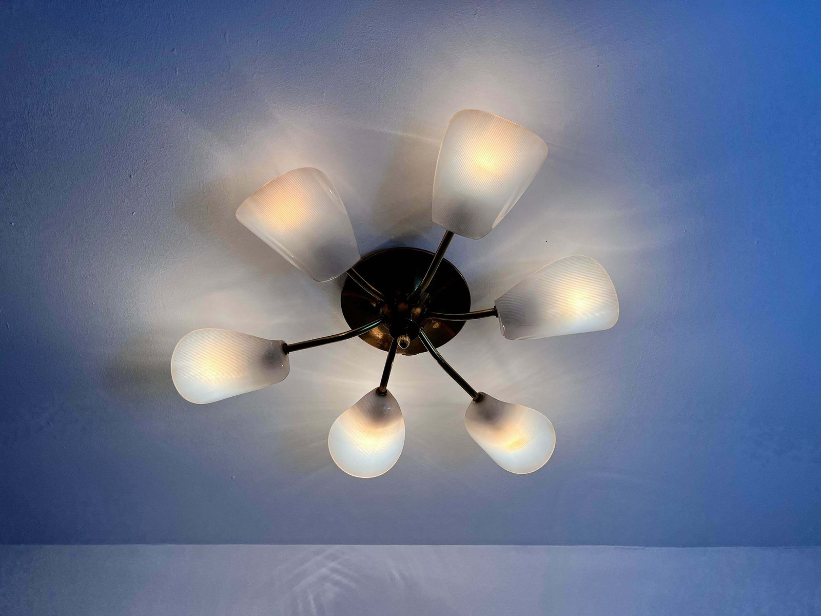 photo for sale Italian Midcentury Brass 6 Arm Sputnik Chandelier, 1950s