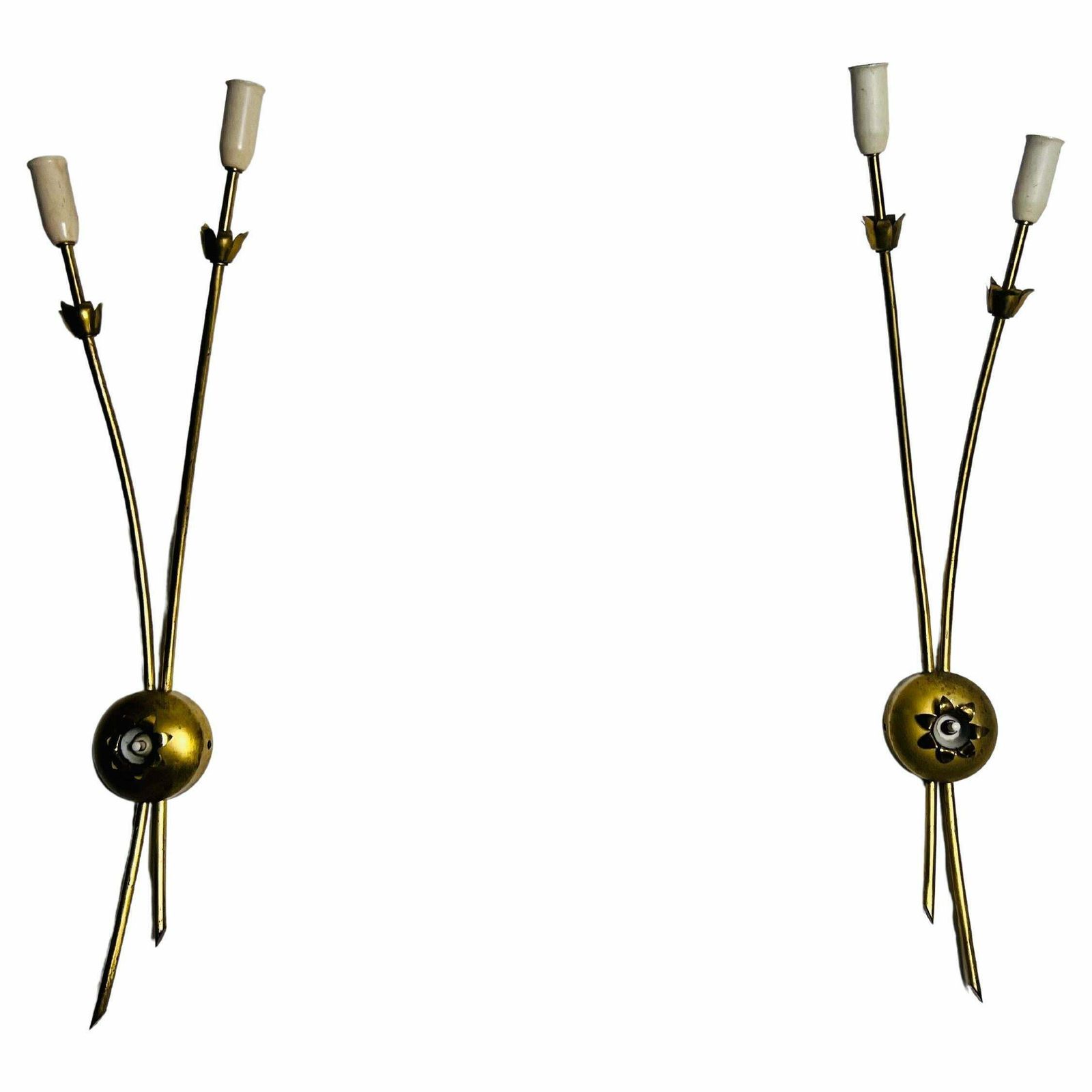 Pair Of Mid Century Brass Sputnik Wall Lamps, Italy, 1960s
