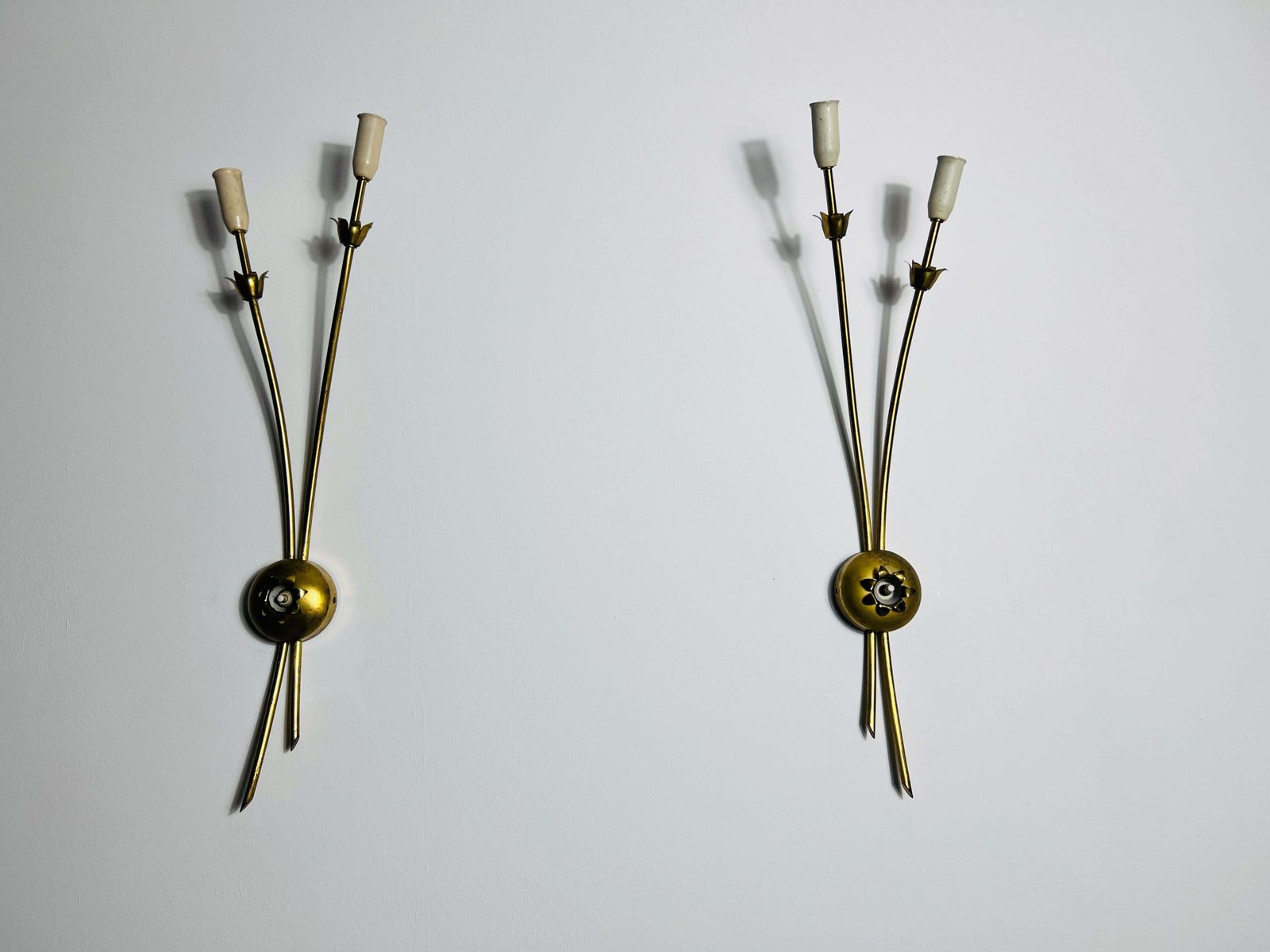 Pair Of Mid Century Brass Sputnik Wall Lamps, Italy, 1960s photo furniture