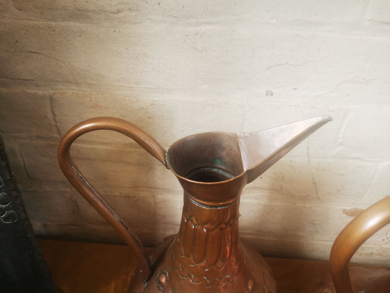 Pair Of Art Nouveau Copper Ewers Or Jug, Relief Arts And Crafts Design photo 199.0