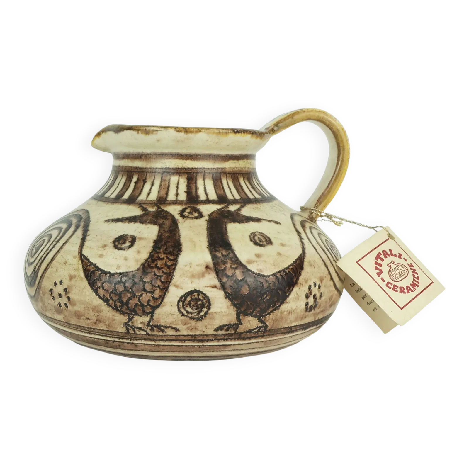 Italian Mid Century Ceramic Vase Jug Signed Vitali Handmade 1970s
