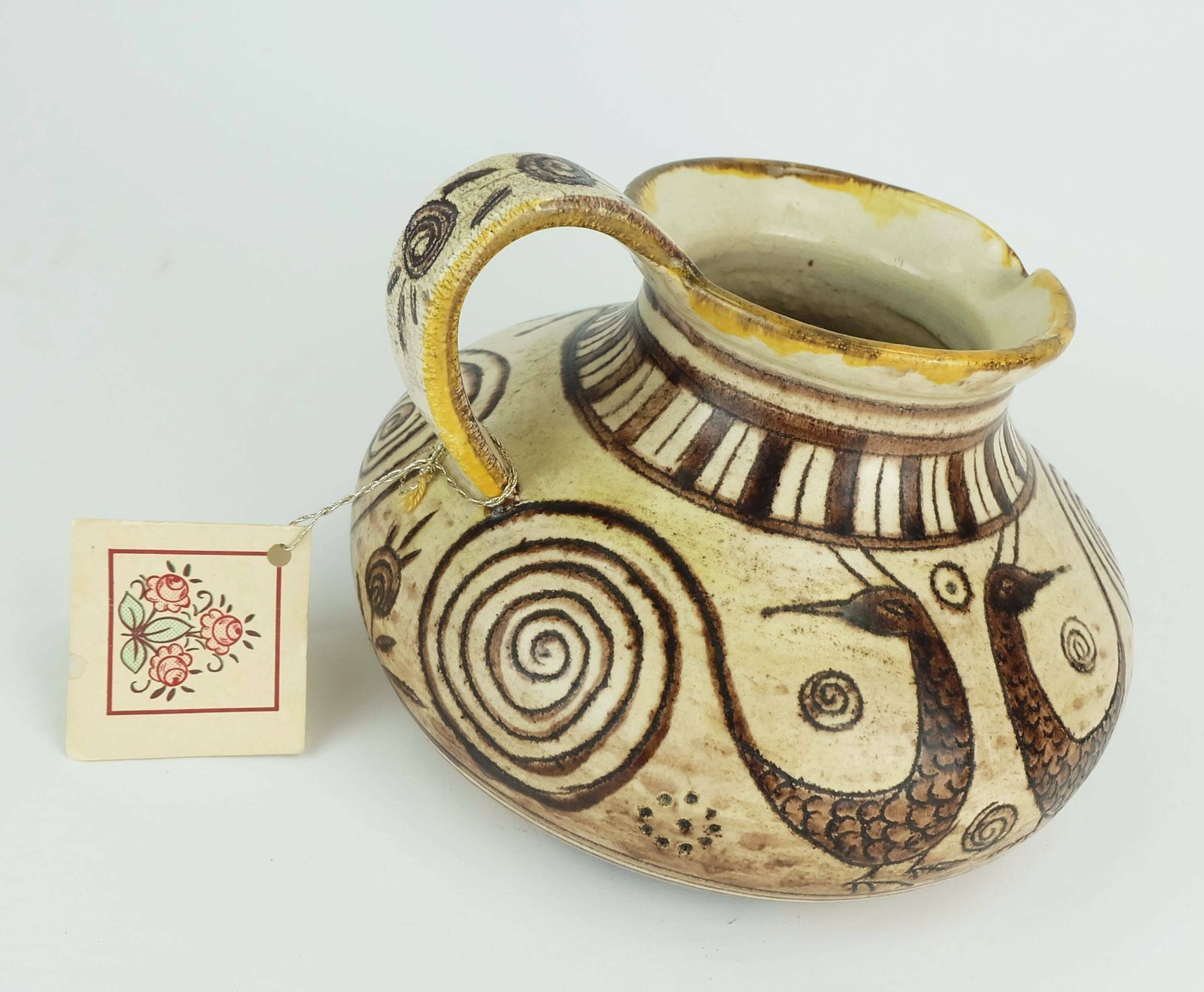 Italian Mid Century Ceramic Vase Jug Signed Vitali Handmade 1970s photo furniture