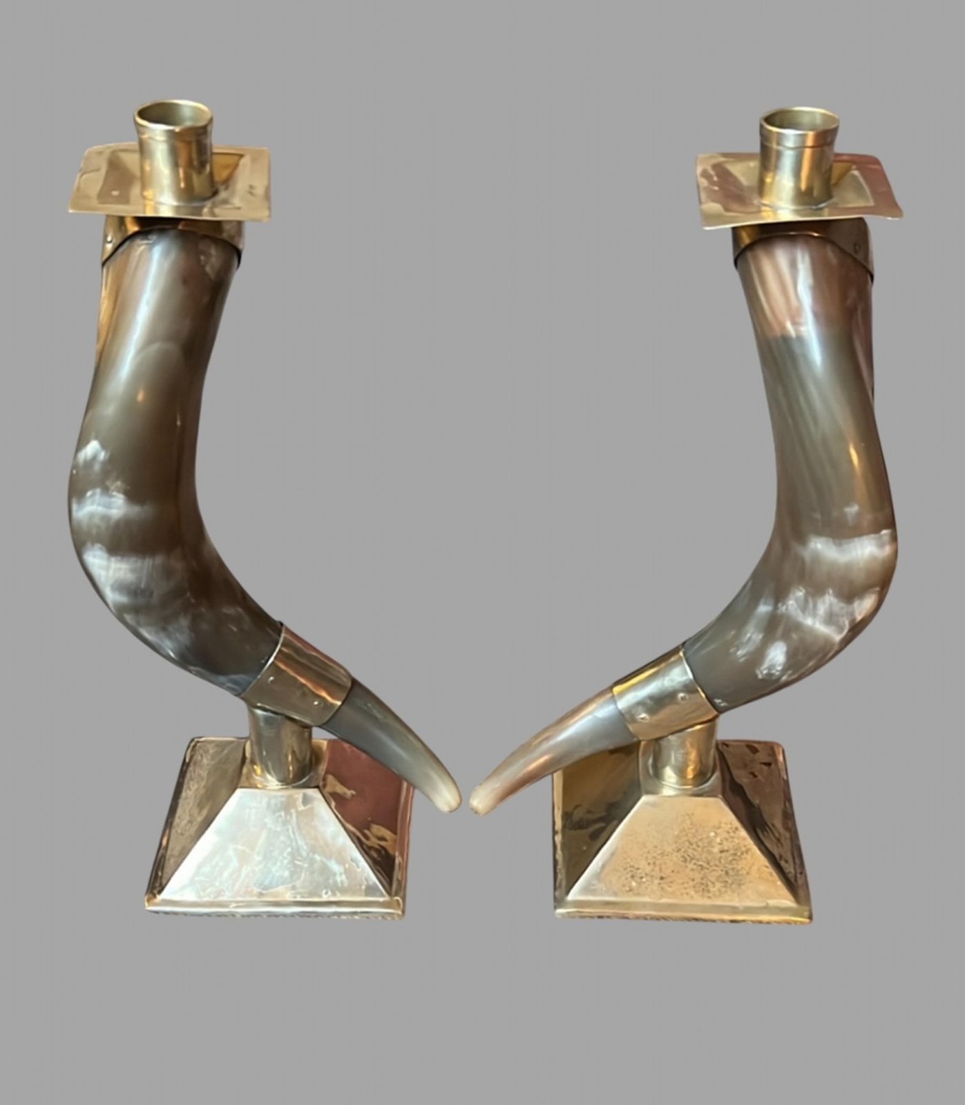 A Pair Of South American Alpaca And Horn Candlesticks photo for sale