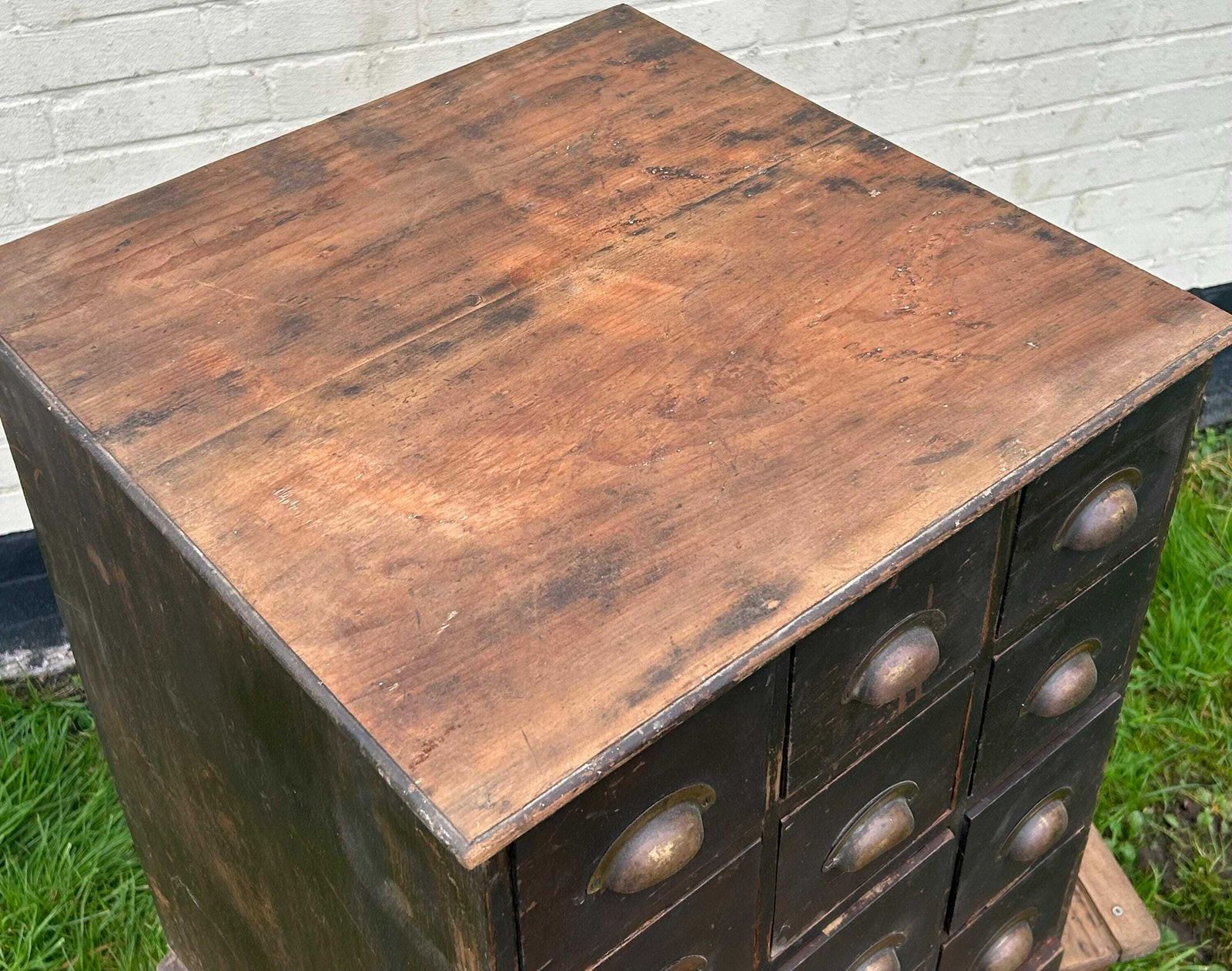 Bank Of 15 Drawer Antique Wooden Cabinet Farmhouse Industrial Vintage Haberdashery Storage Drawer Kitchen Coffee Table Side Cupboard Desk photo buy