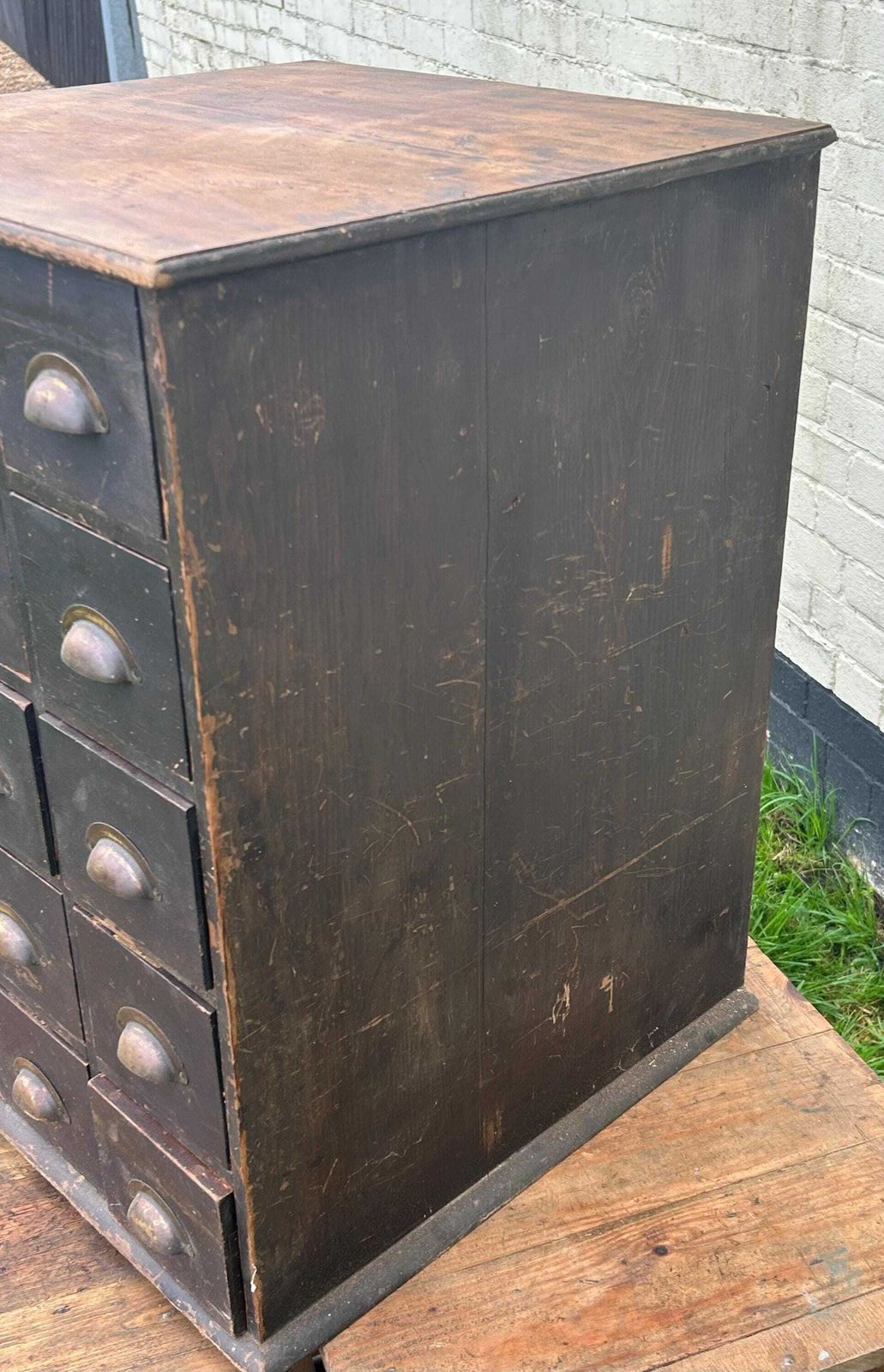 photo furniture Bank Of 15 Drawer Antique Wooden Cabinet Farmhouse Industrial Vintage Haberdashery Storage Drawer Kitchen Coffee Table Side Cupboard Desk
