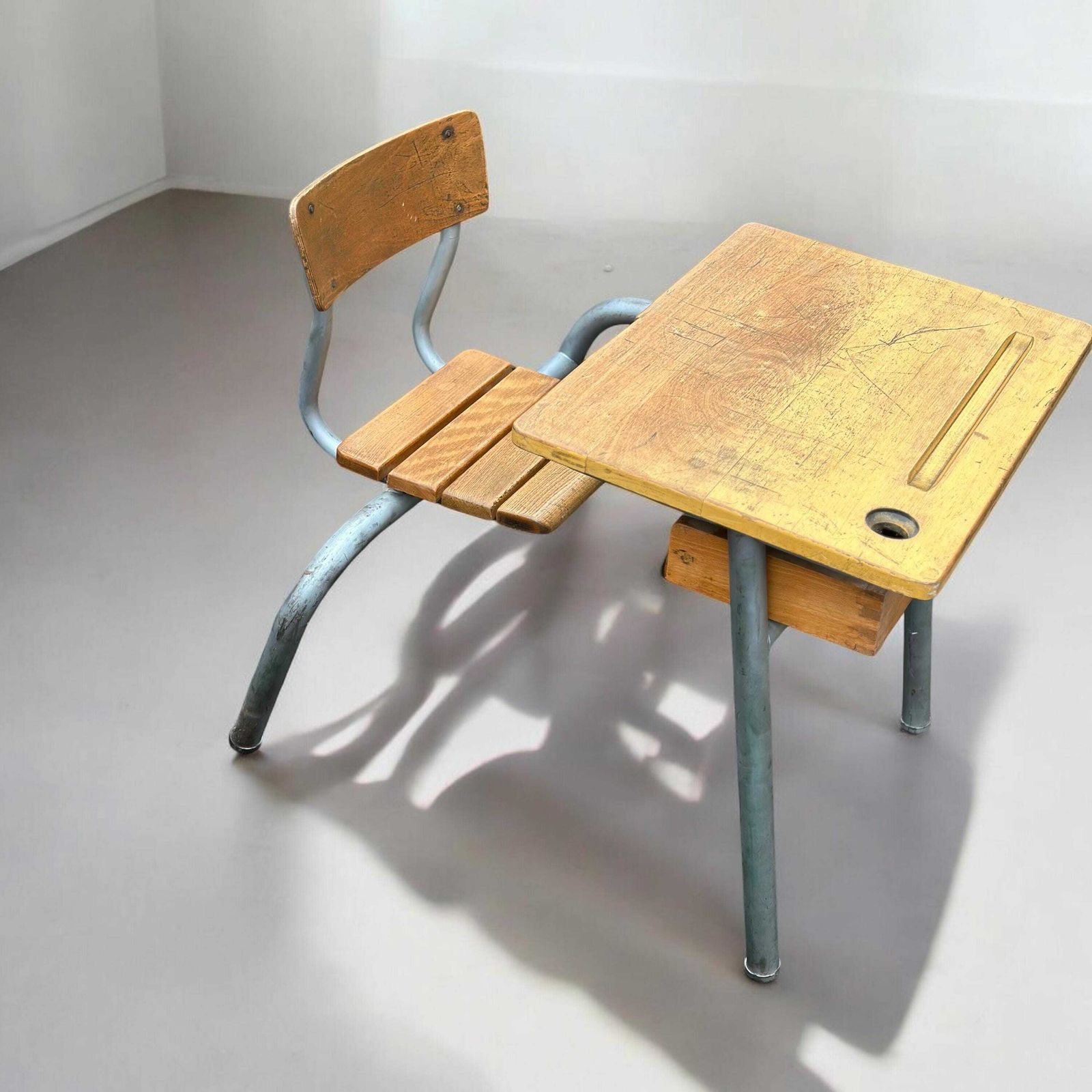 Vintage Mid Century Modern French School Desk Industrial French Rustic Modern Design
