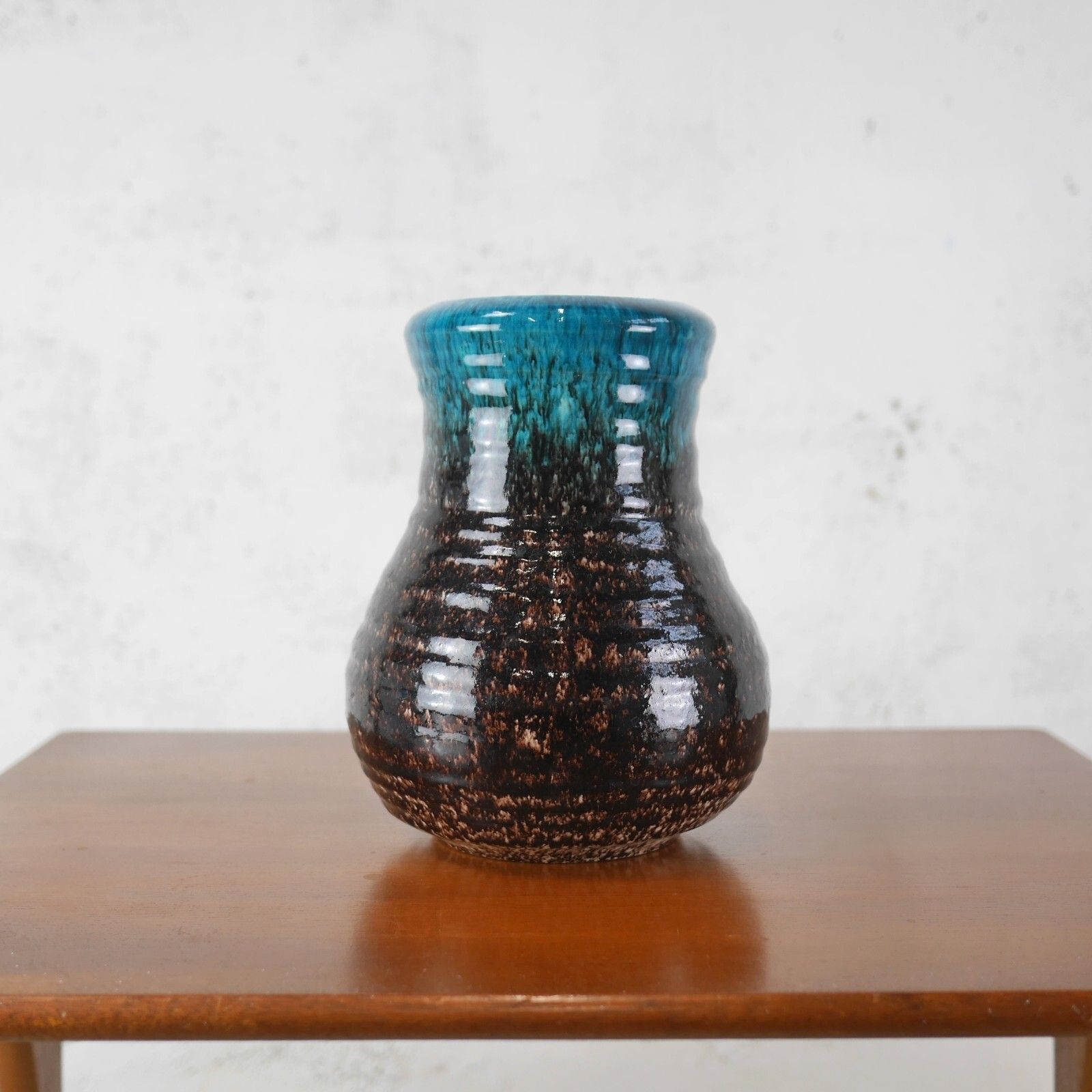 Vintage Mid Century Blue Black Studio Art Pottery Ceramic Vase #102616 photo 95.0