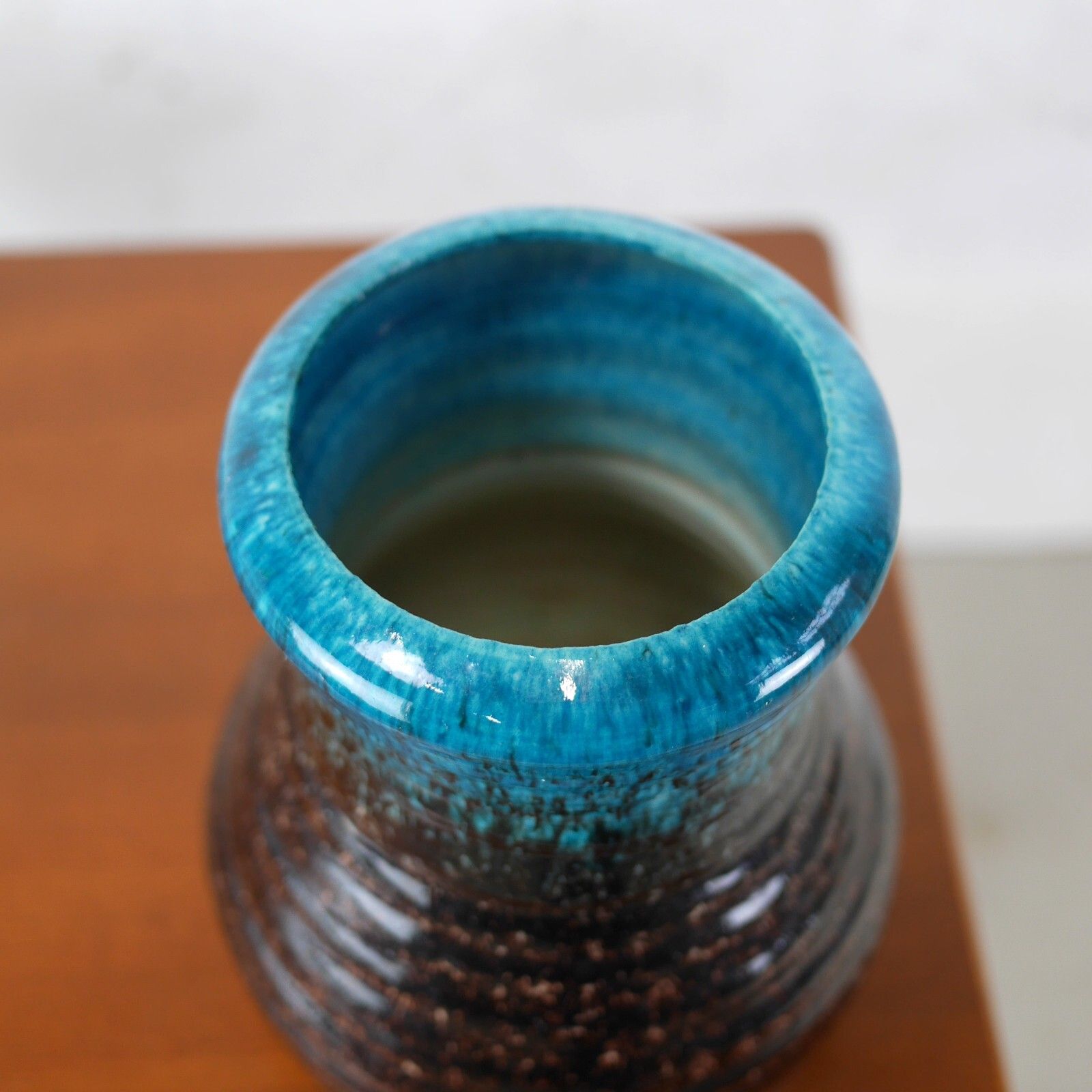 Vintage Mid Century Blue Black Studio Art Pottery Ceramic Vase #102616 photo buy