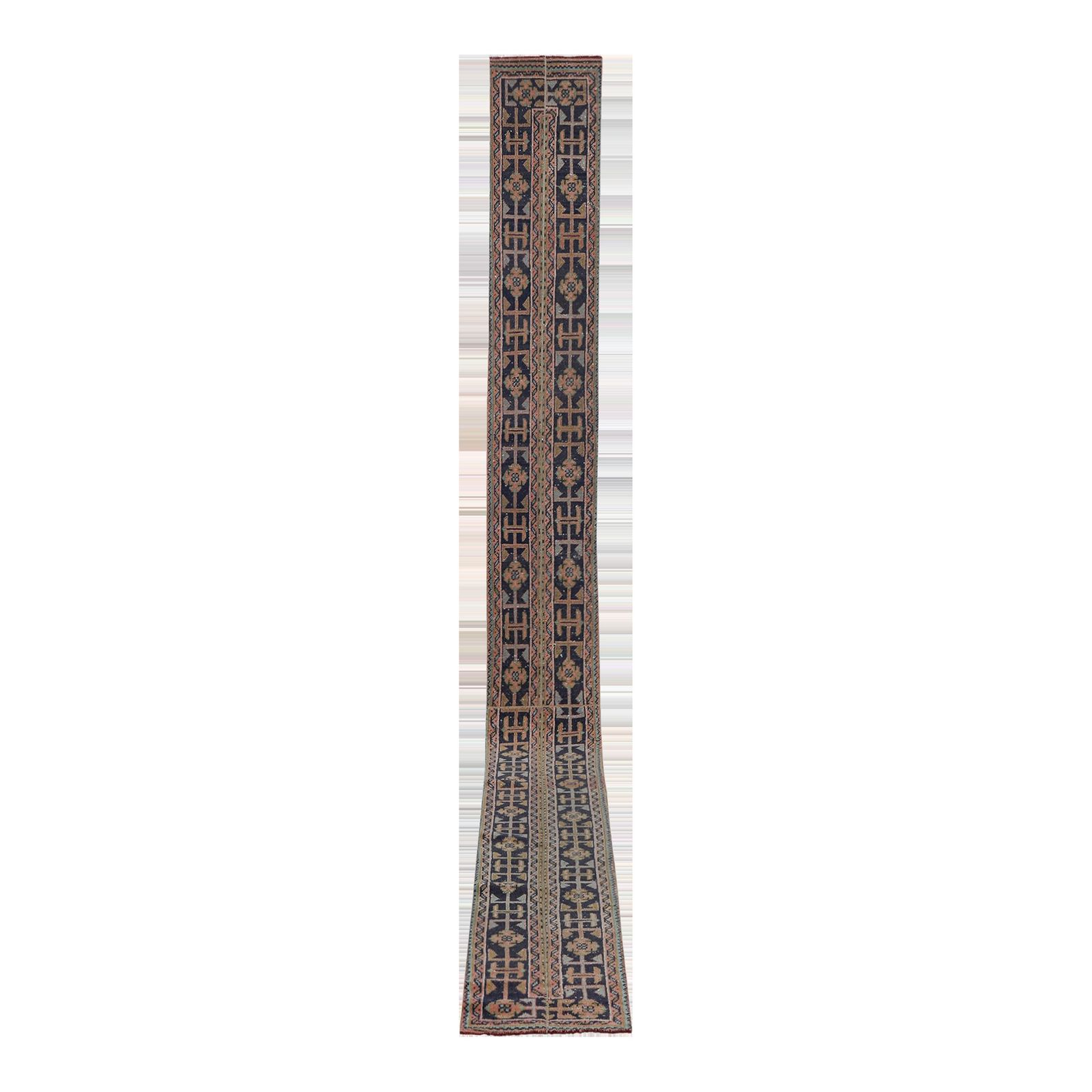1960s Hand Knotted Anatolian Karapinar Runner   Stair Carpet 1'6'' X 19'8''