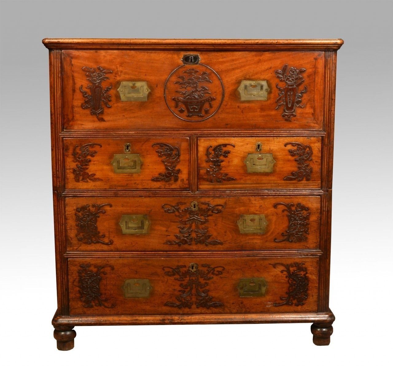 Chinese Camphor Wood Secretaire Campaign Chest