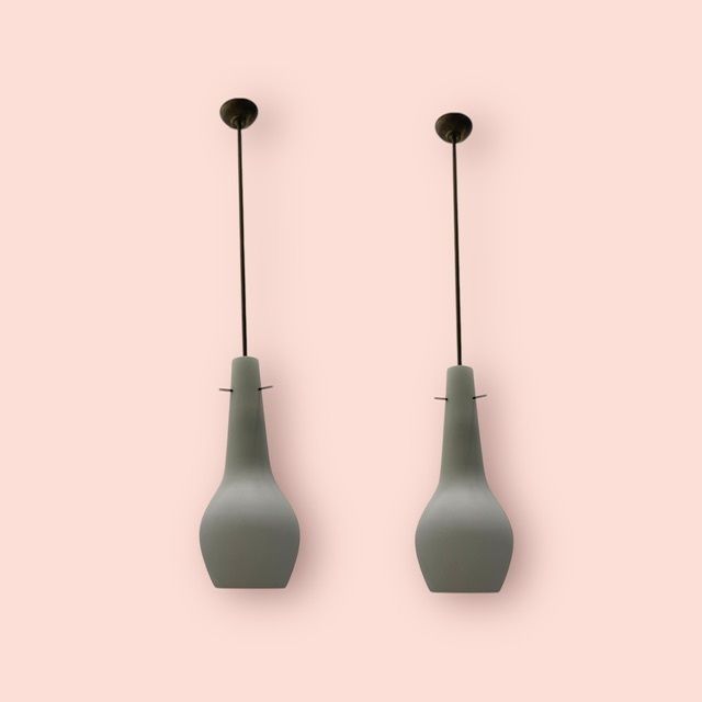 Bronze Opaline Light Pendants 1950’s Set Of 2 photo Lighting