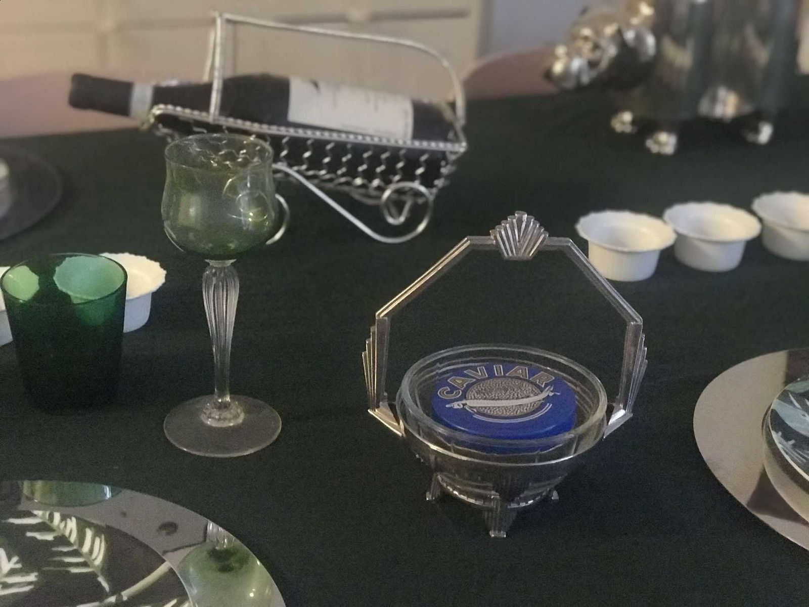 Botervloot Art Deco Kaviaar Verchroomd Metaal Ontbijtset Vintage Huwelijkscadeau Jam Schaaltje Snoepschaaltje Nootjesschaaltje photo vintage