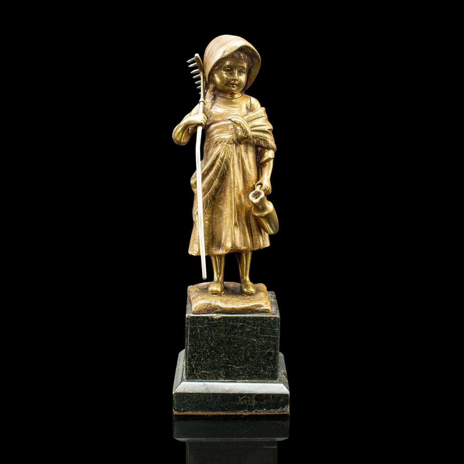 Small Antique Farm Girl Figure, French, Bronze, Statuette, Provincial, C.1920 photo furniture
