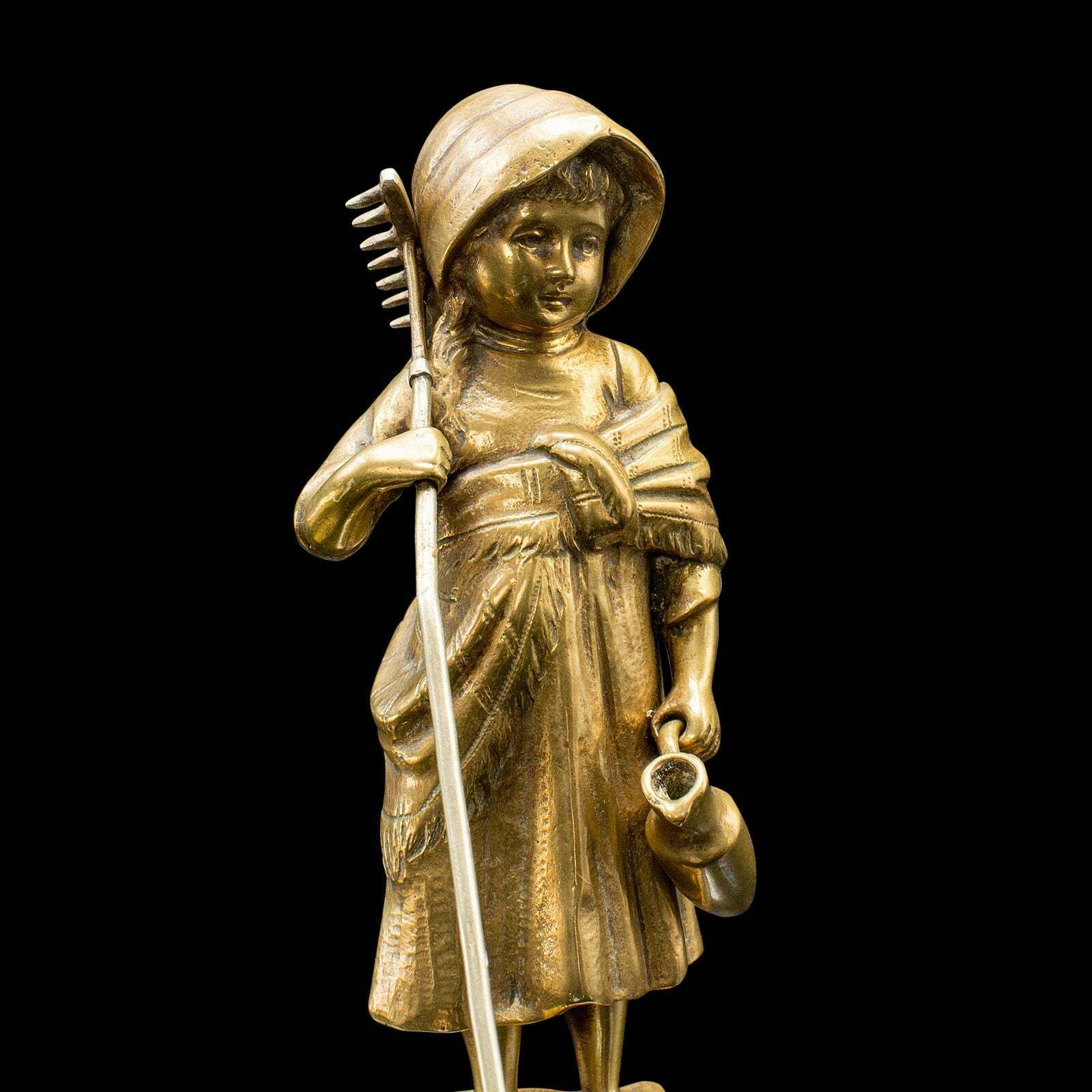 Small Antique Farm Girl Figure, French, Bronze, Statuette, Provincial, C.1920 photo vinterior