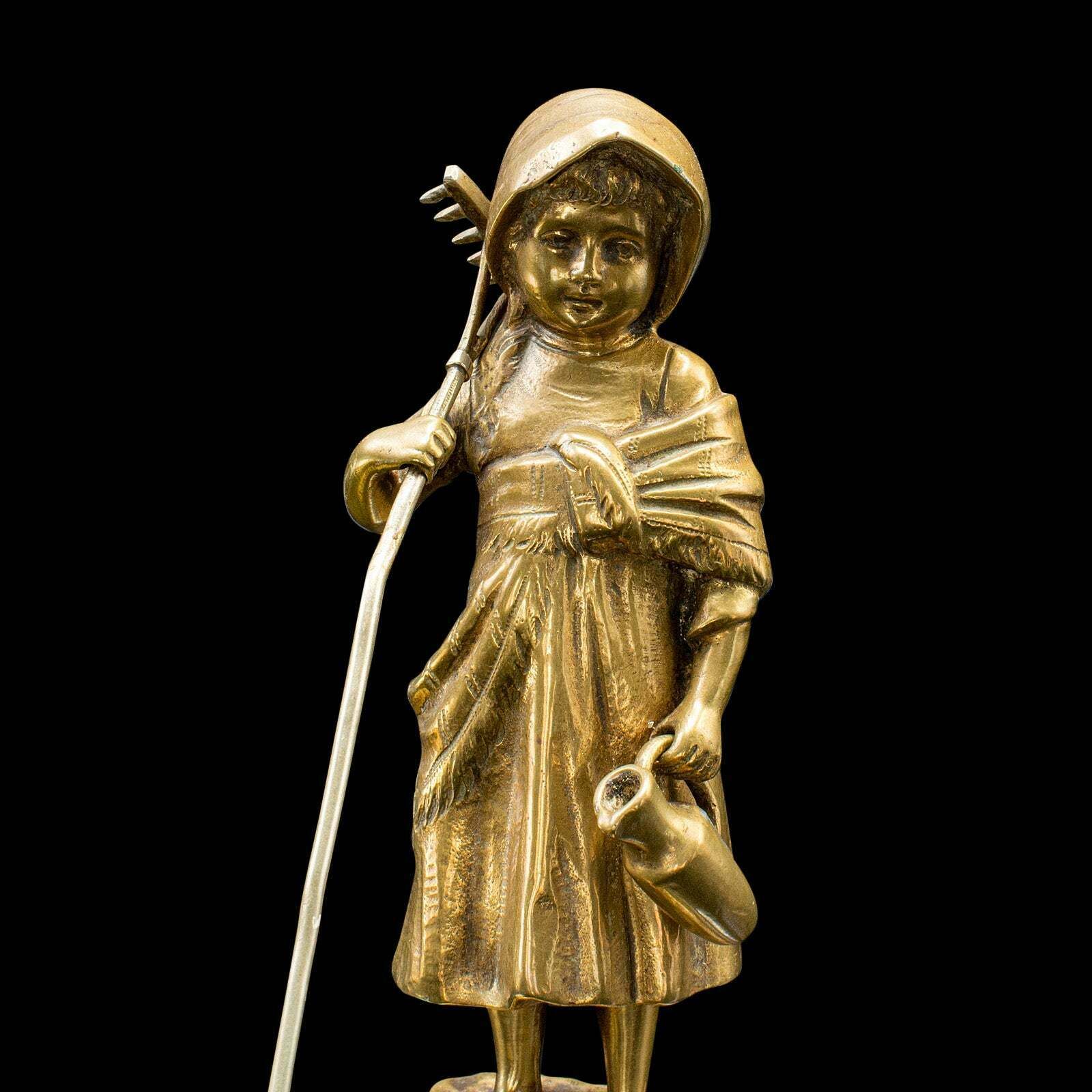 Small Antique Farm Girl Figure, French, Bronze, Statuette, Provincial, C.1920 photo buy