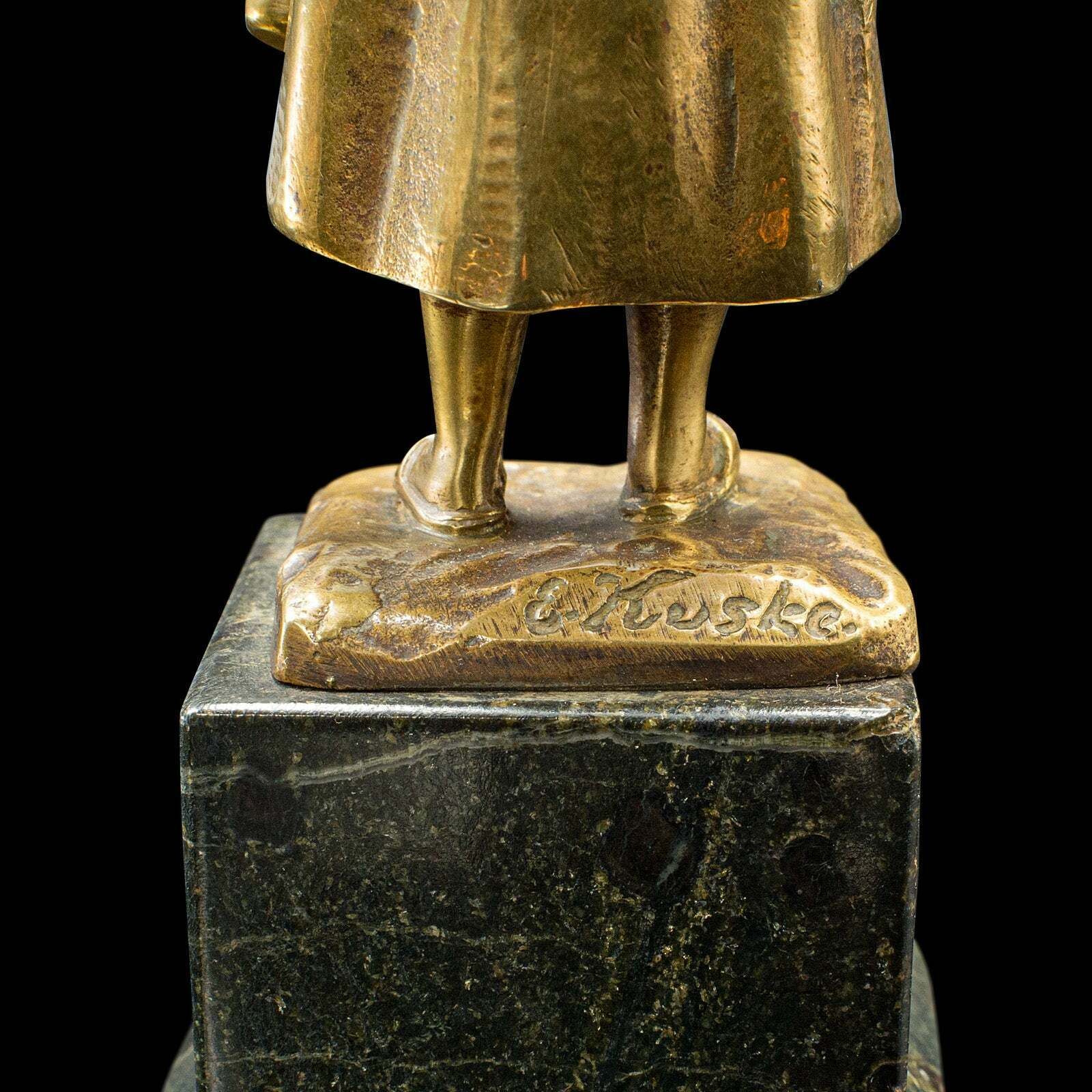 Art Small Antique Farm Girl Figure, French, Bronze, Statuette, Provincial, C.1920 photo
