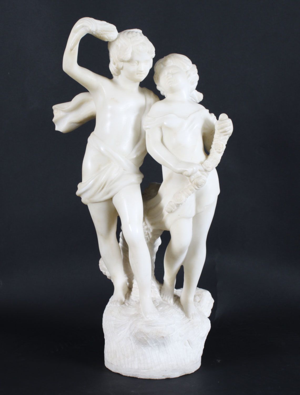 Antique Marble Sculpture Of Two Siblings 20th Century photo vinterior