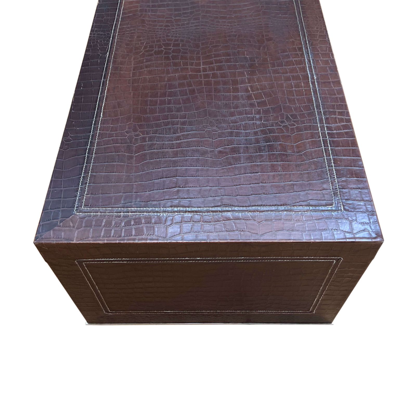 Large French 1970s Faux Crocodile Pressed Leather Coffee Table photo for sale