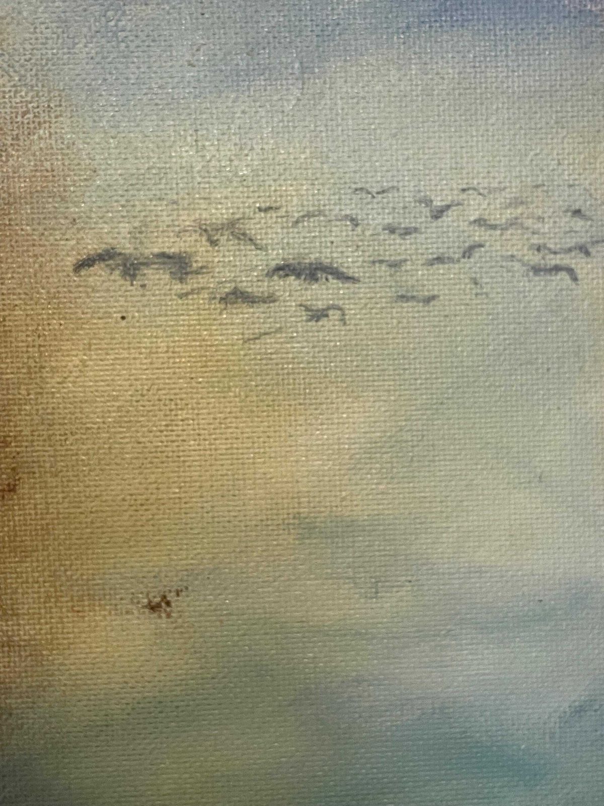 Danish Vintage Abstract Mid Century Oil Painting By Artist Etta Westing Of Burning Farm From 1994 photo Art