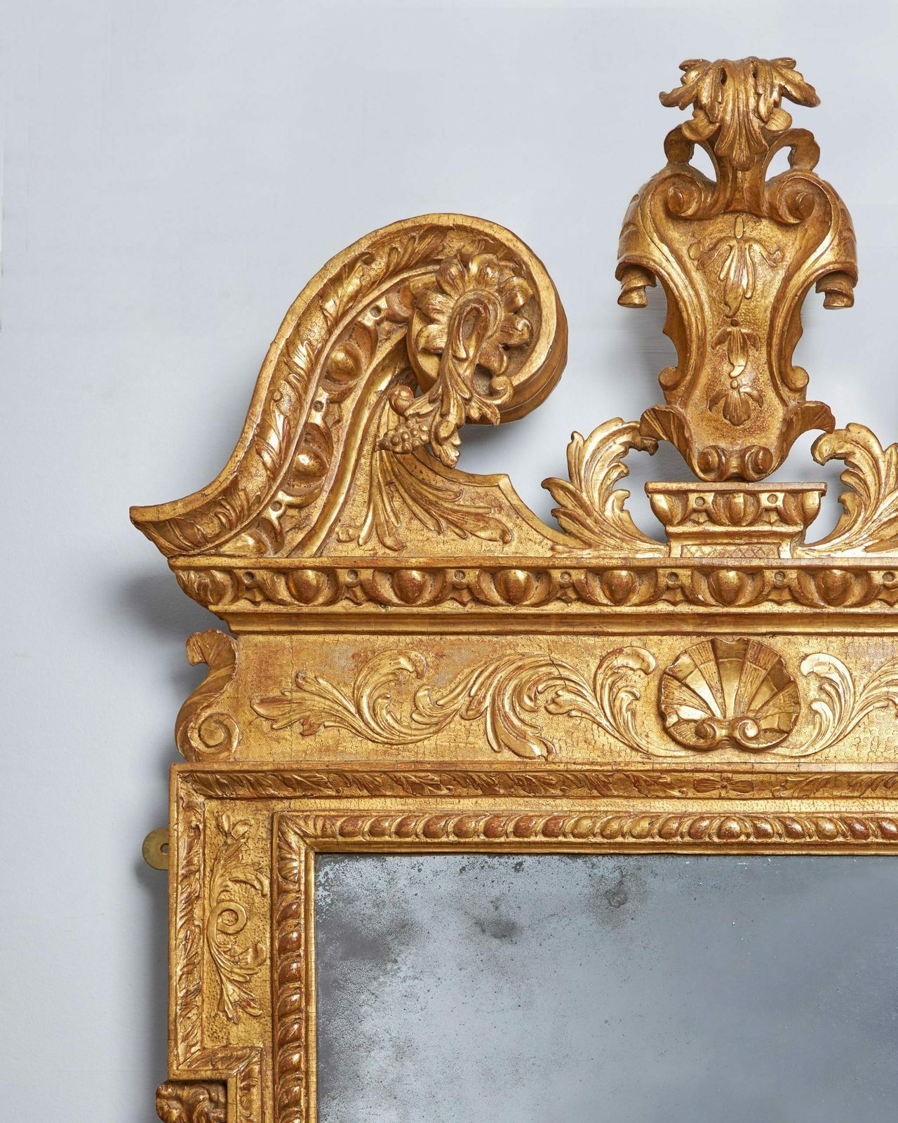 photo furniture A Rare 18th Century George II Carved Cut Gesso And Giltwood Mirror, Circa 1730