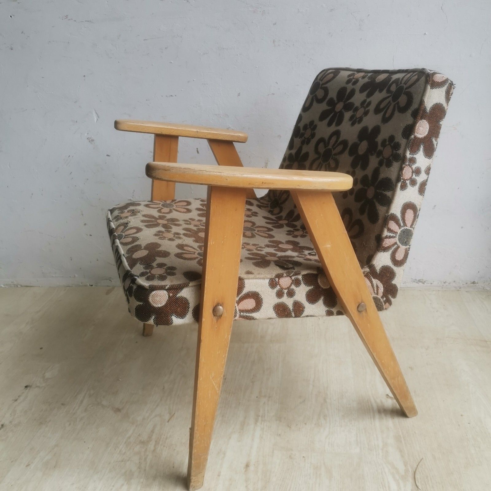 Original Polish Mid Century 366 Oak Frame Chair Designed In 1962 By J Chierowski photo vintage