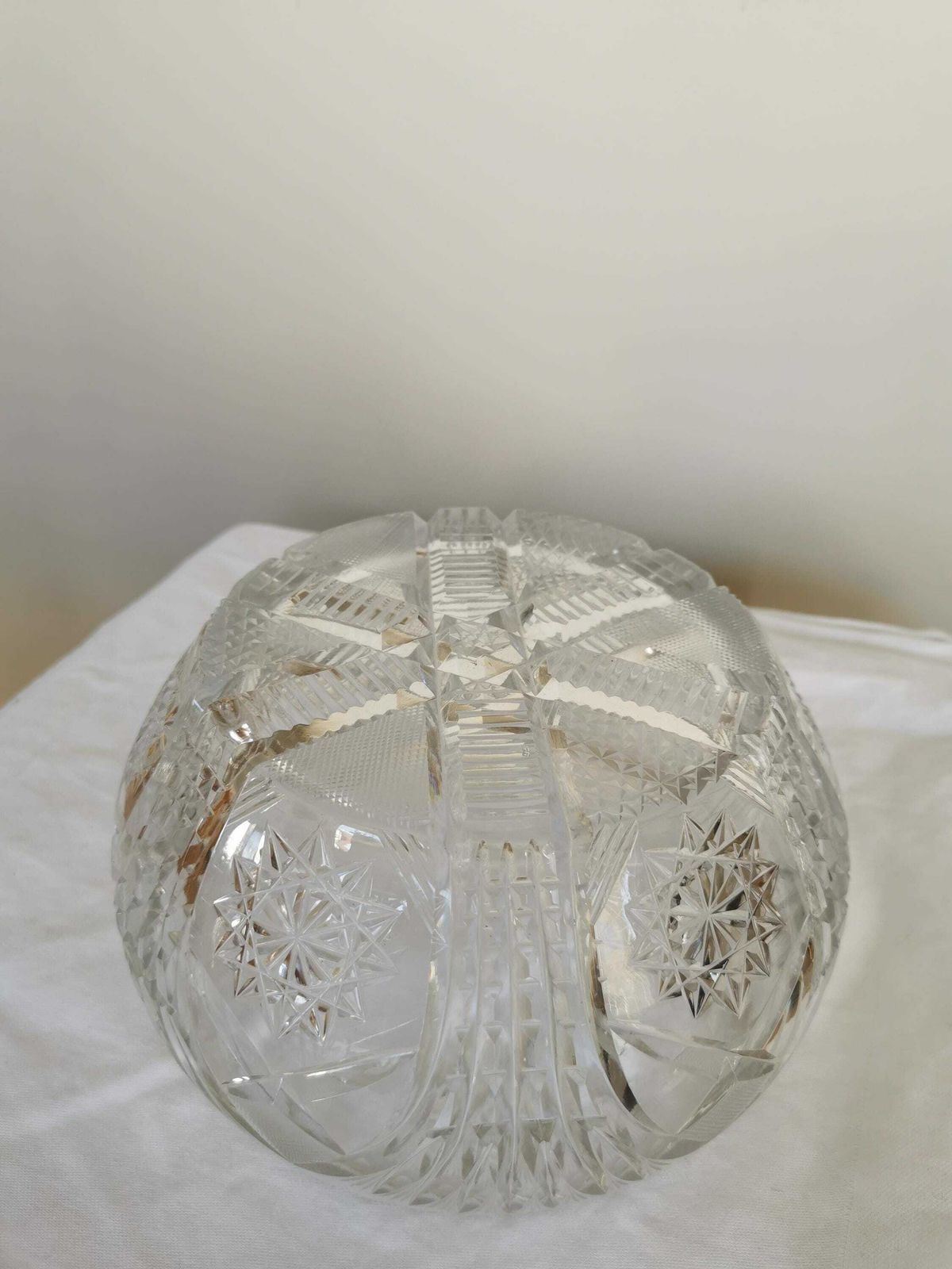 photo for sale Vintage Crystal Glass Bowl 1970s / Heavy Thich Lead Fruit Bowl / Table Centerpiece / Flower Bowl / Bohemian Style Crystal Glass