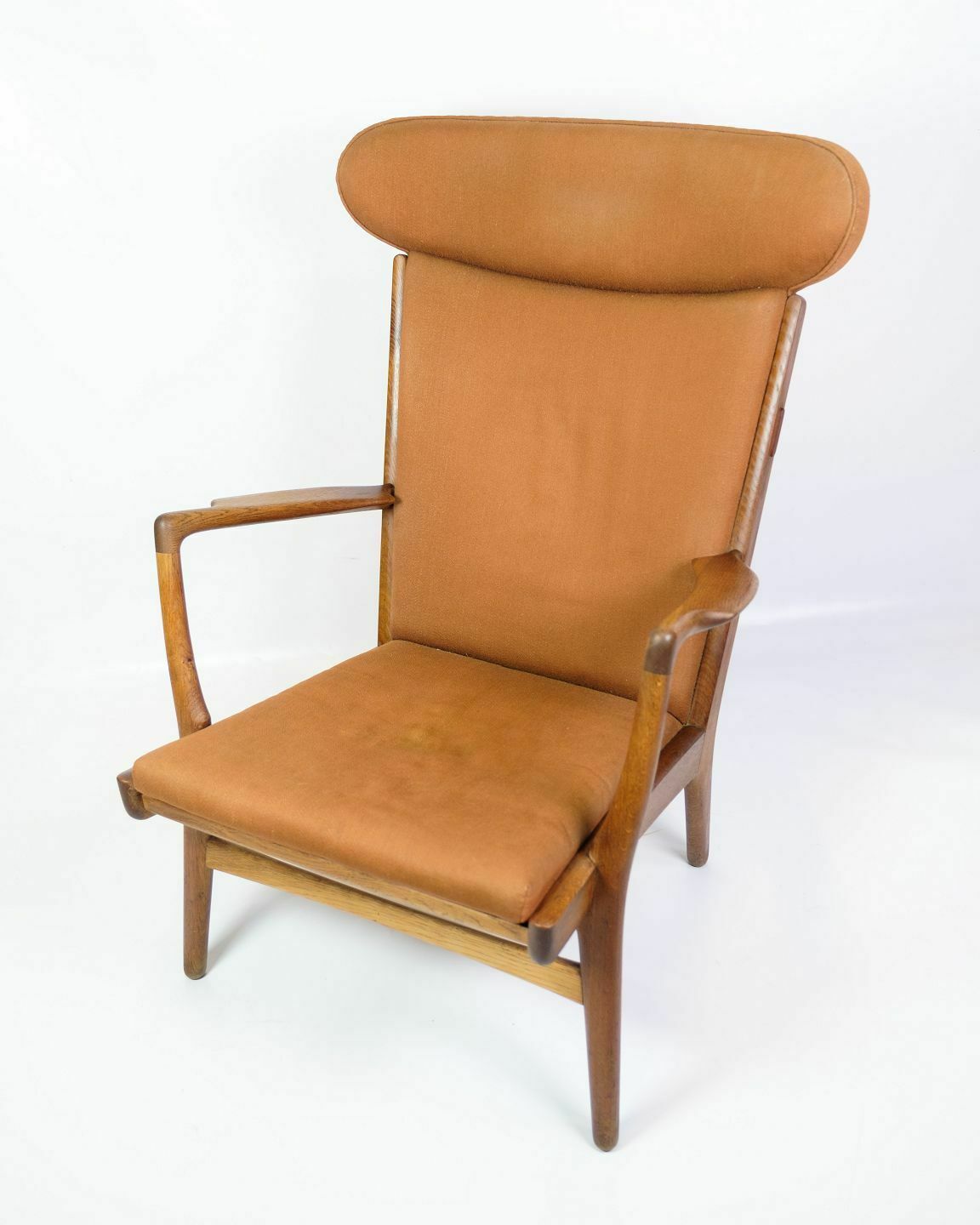 Armchair Model Ap 15 In Oak & Upholstered In Orange Fabric By Hans J. Wegner For Ap Stole In 1950s