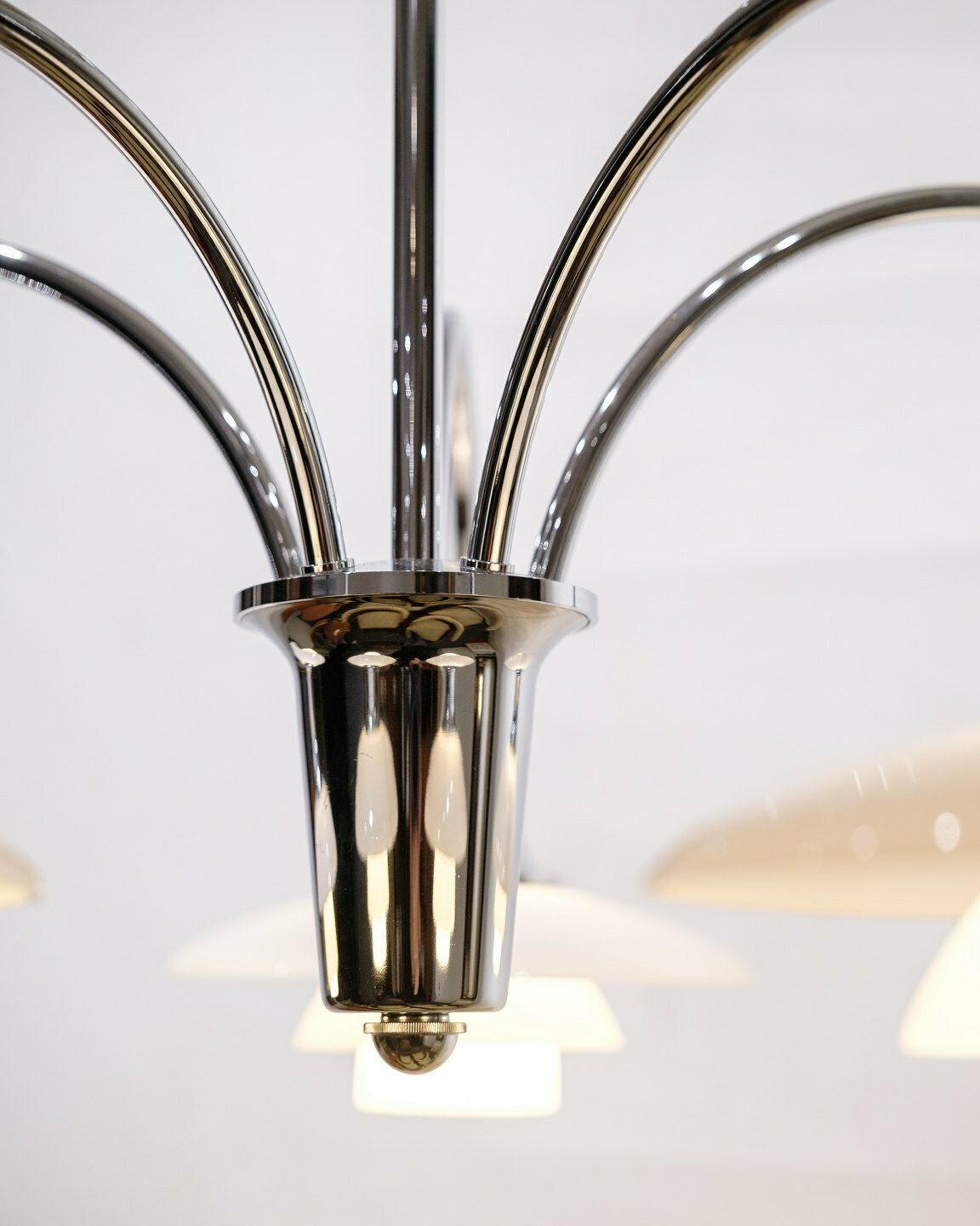 Ph Bombardment Crown 5 Arms In Chromed Metal & White Opal Glass Shades By Louis Poulsen For Poul Henningsen From 1994s photo Lighting