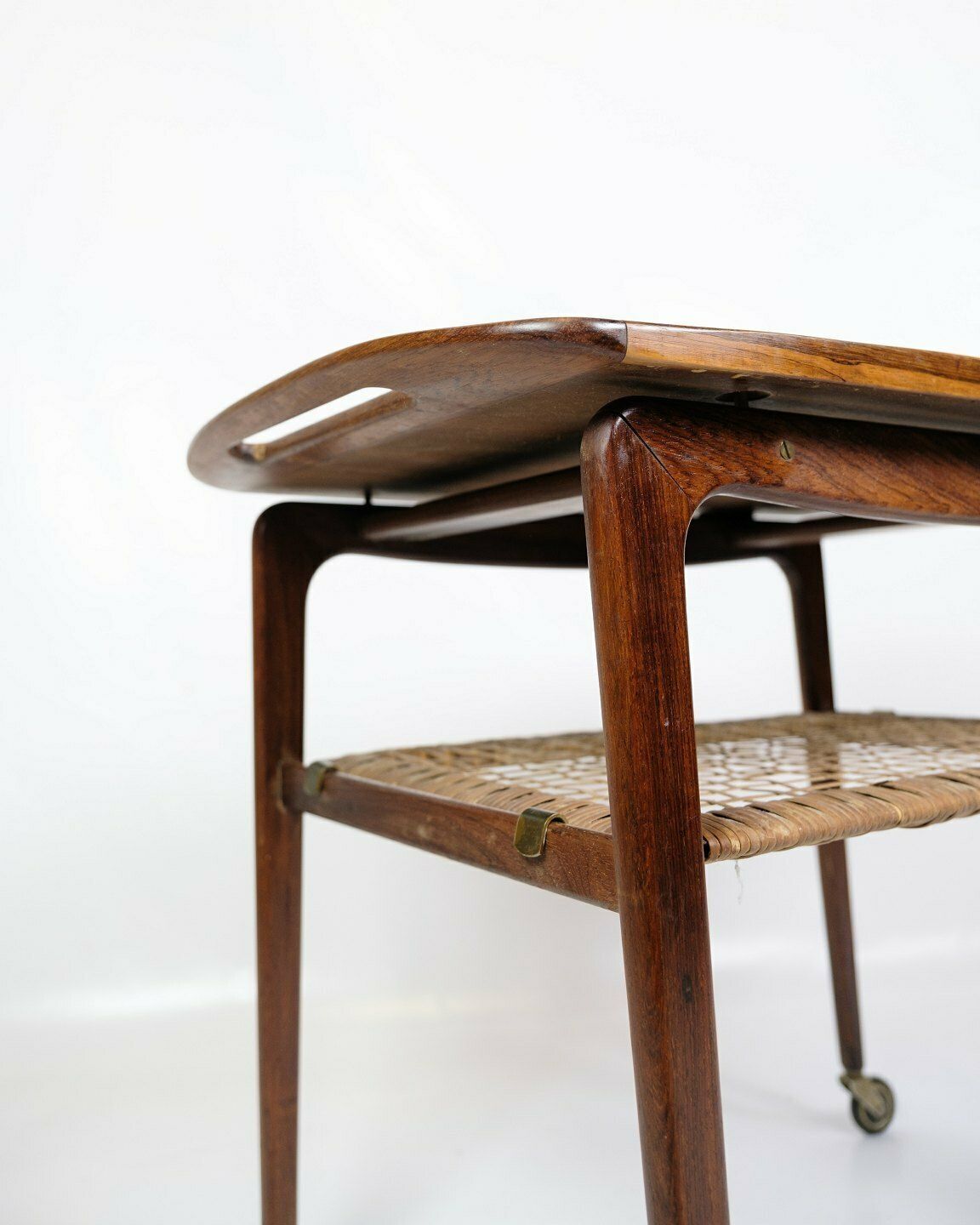 Serving Trolley In Rosewood With Wicker By Johannes Andersen For Cfc Silkeborg From 1950s photo buy